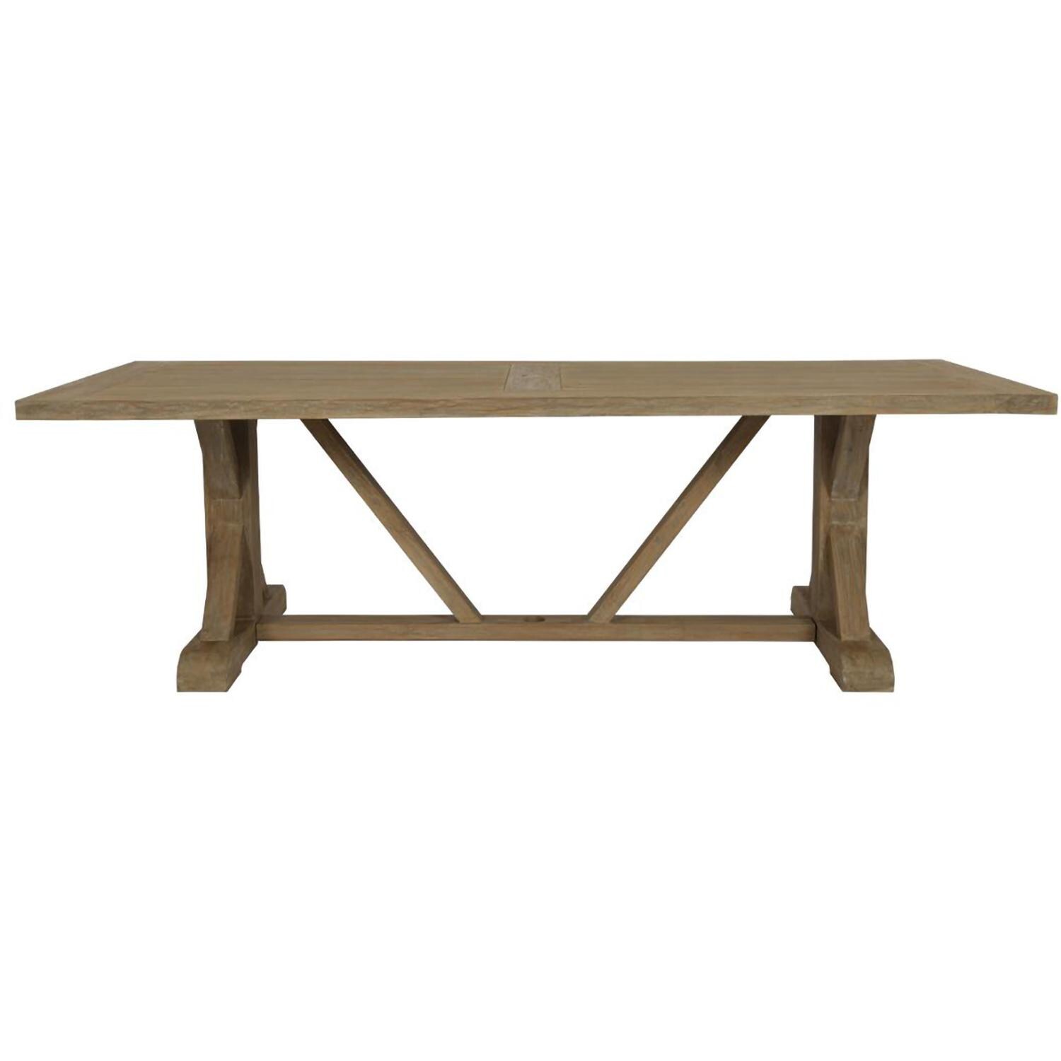 Sunset West - 5501-TRDT94 - Coastal Teak 94 X 40 Inch Rectangular Teak Patio Trestle Dining Table W/ Umbrella Hole - Side View - White Background thumbnail