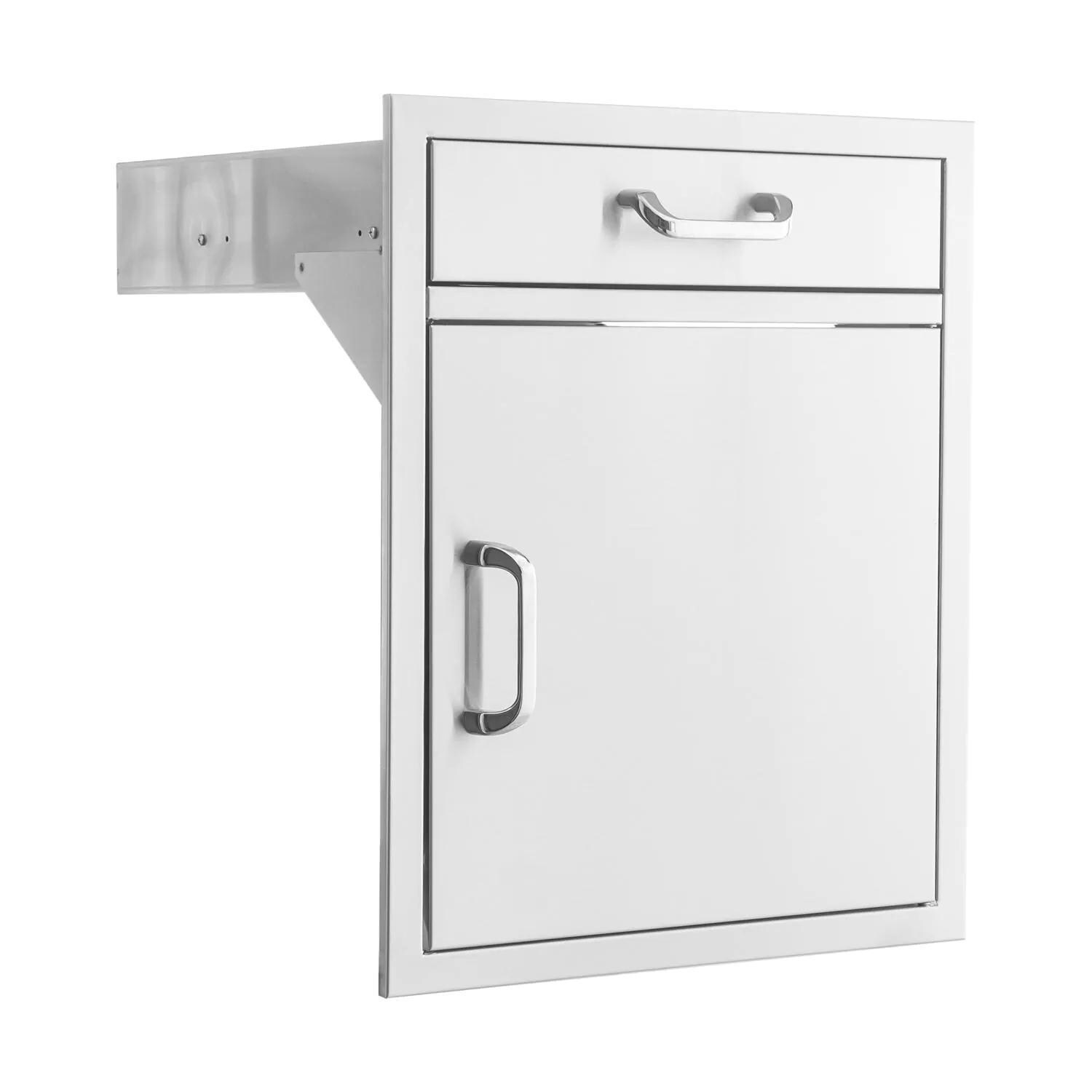 BBQGuys Signature 21-in Contempo/Traditional Stainless Steel Single Access Door & Drawer Combo - Angled View - White Background