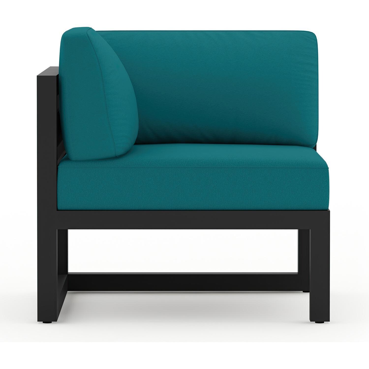 Lakeview MSTYCV-BK-SET212-PC Misty Cove 7 Pc Aluminum Sectional Set in Black w/Chat Table & Spectrum Peacock Cushions by Lakeview Outdoor Designs - Left Section with Cushion - White Background thumbnail