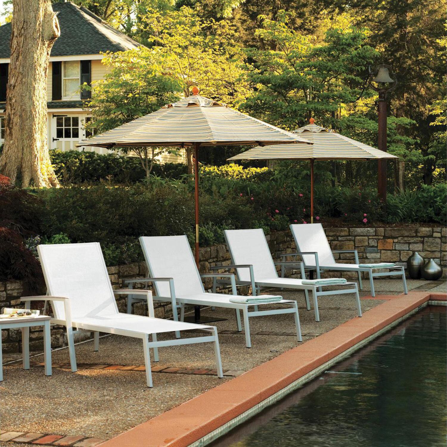 Travira Aluminum Patio Chaise Lounge W/ Natural Sling & Vintage Tekwood Armcaps By Oxford Garden - By the Pool thumbnail