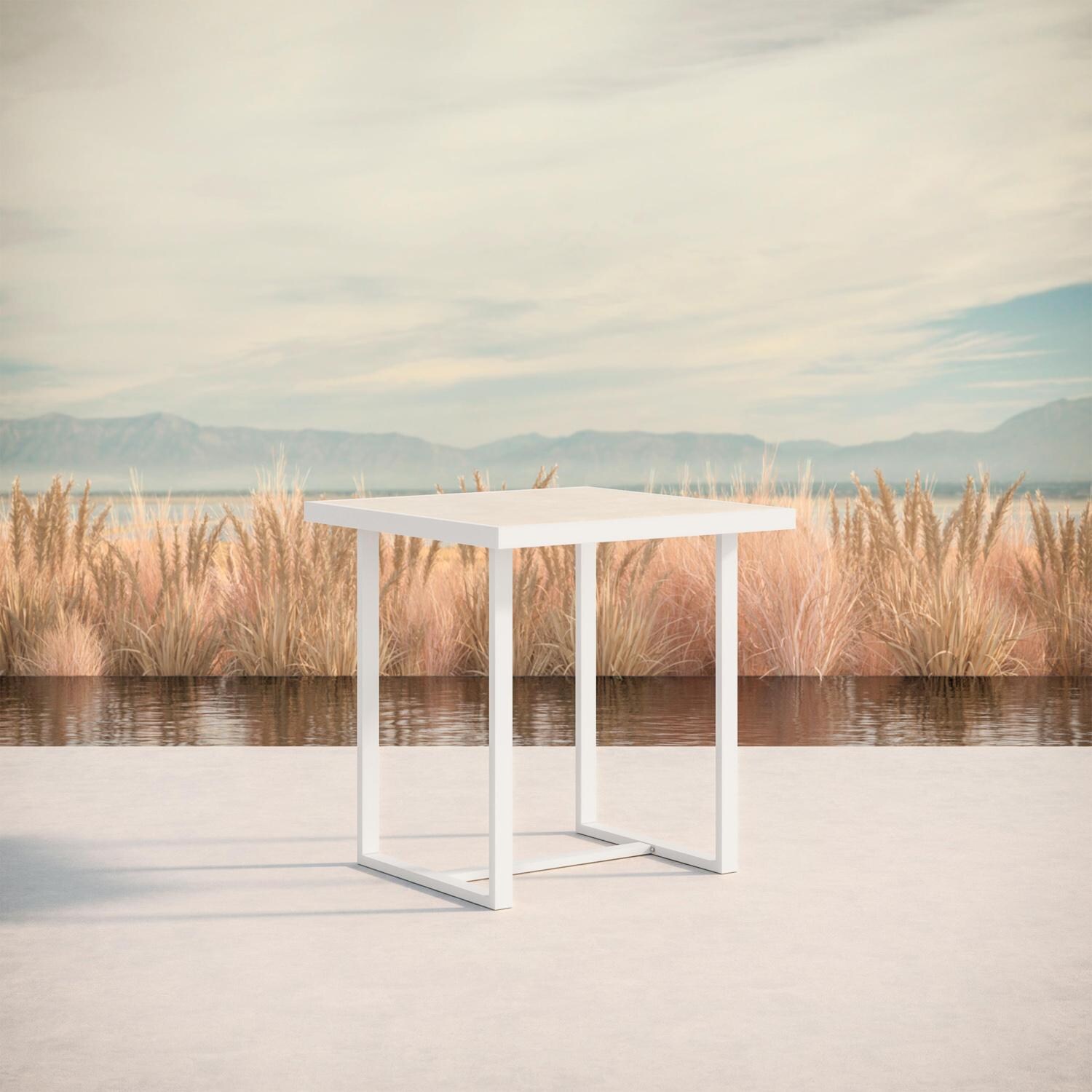 Azzurro Living Pavia 35 Inch White Aluminum Counter Table W/ Albarium Dekton Top - Lifestyle thumbnail