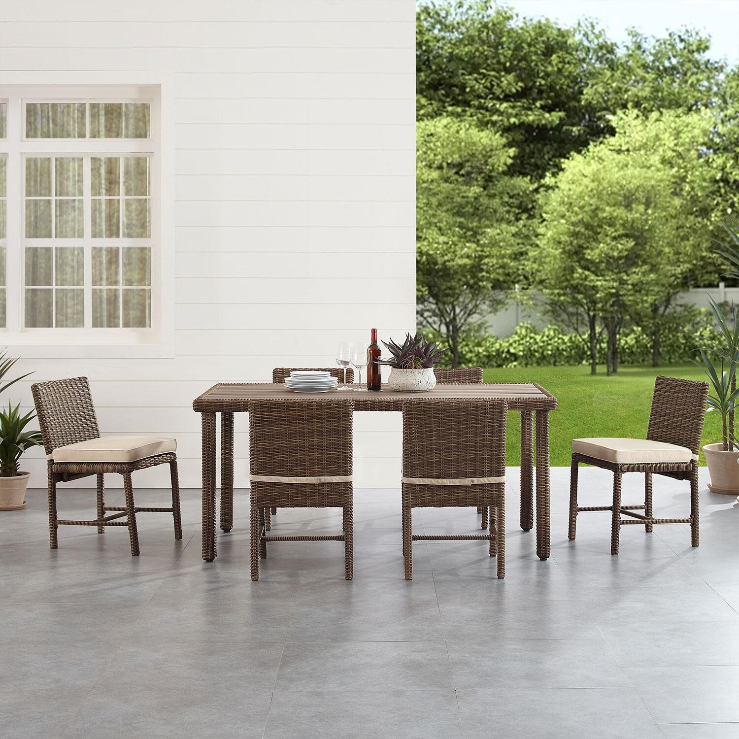 Ultimate Patio UP-92653WB-SA 7Pc Wicker Outdoor Dining Set in Sand - Front View - Lifestyle thumbnail