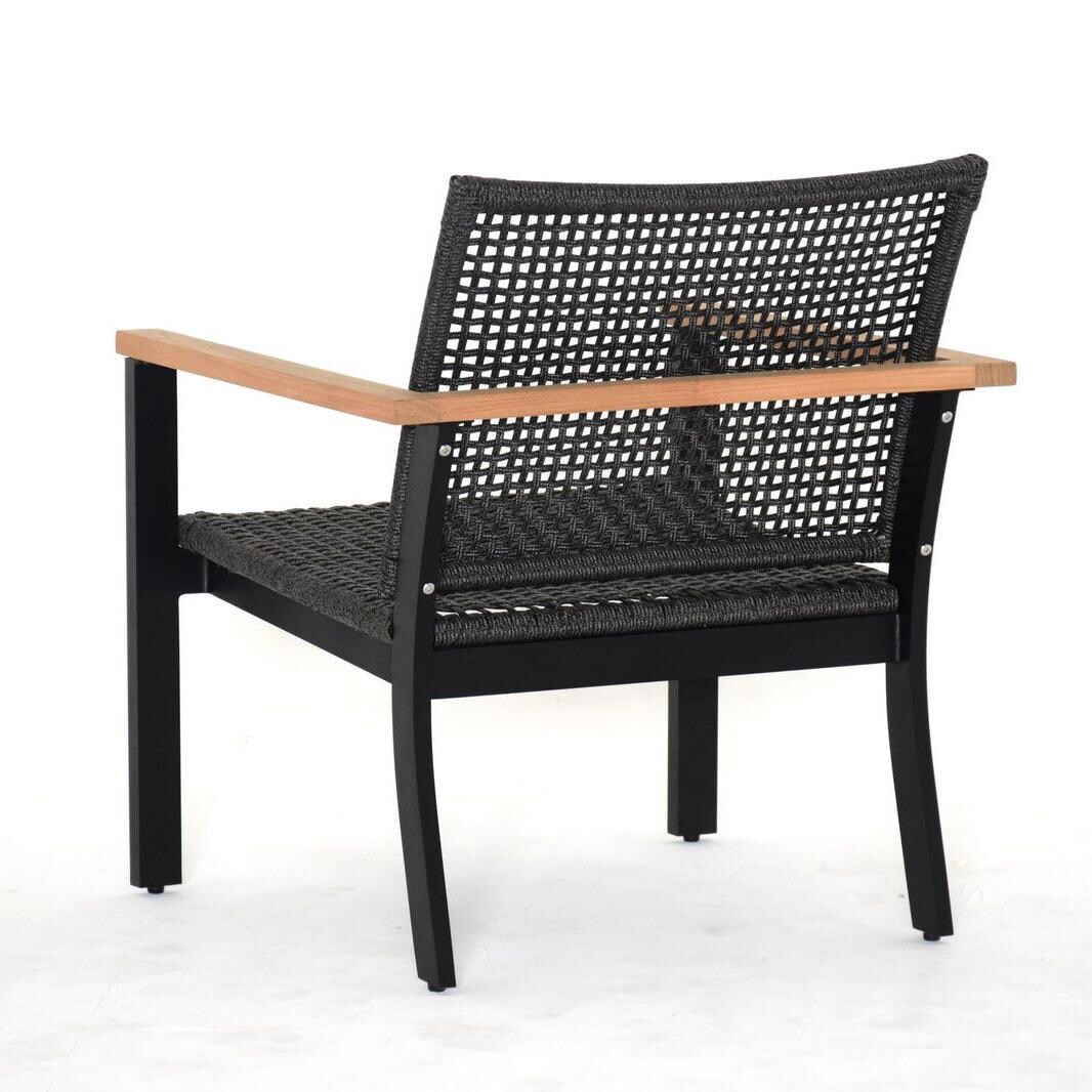 Royal Teak Collection NAPCC Naples Woven Rope Club Chair in Black - Angled - White Background thumbnail