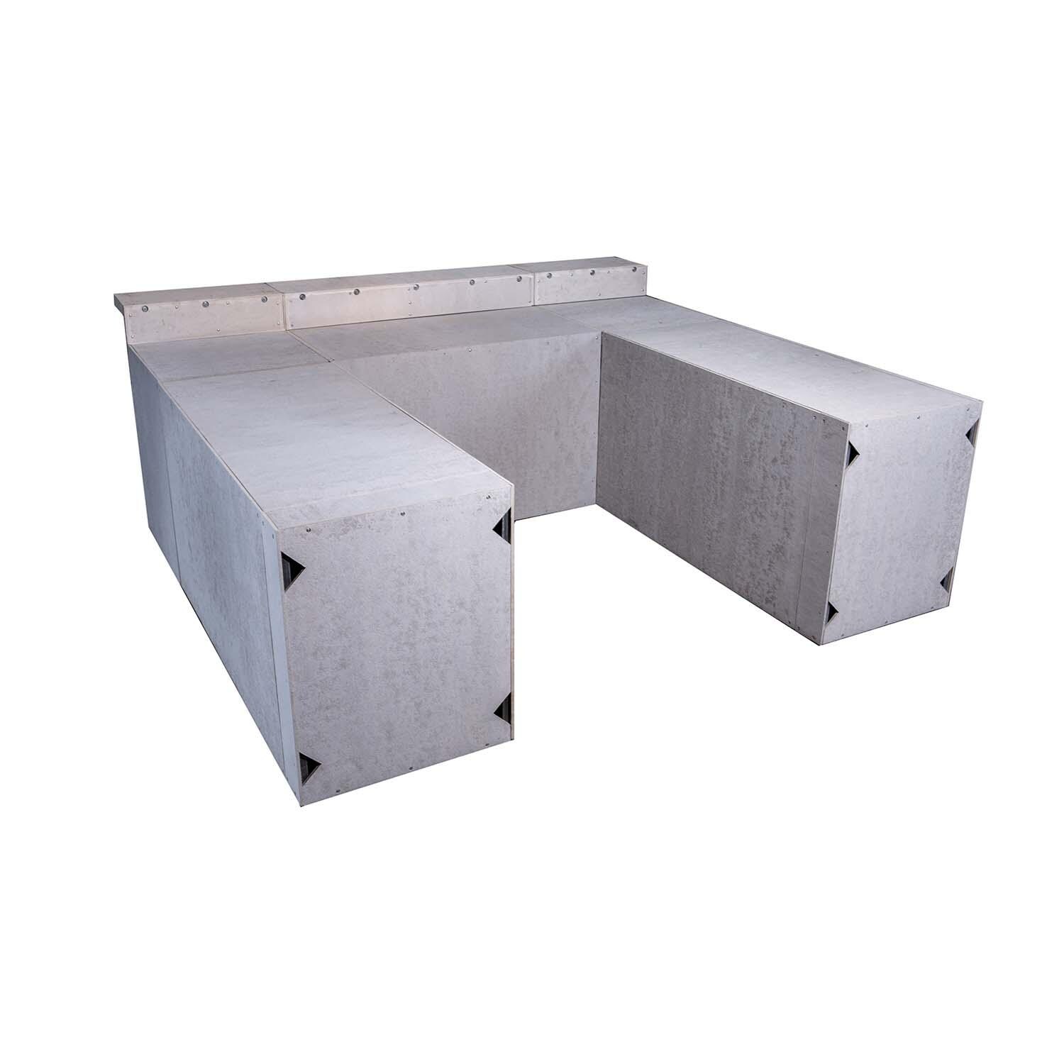 Universal 8 ft X 9.5 ft X 8 ft Ready To Finish U-Shaped Outdoor Kitchen System Appliance and Storage Cabinets W/Bars On 54 Inch & 90 Degree Corner Cabinets