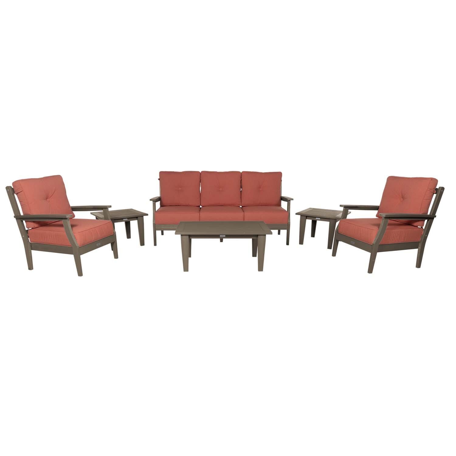 Blushing Bay 6 Pc Recycled Plastic Seating Set w/ Sofa in Canvas Persimmon/Woodland Brown by Lakeview Outdoor Designs - White Background thumbnail