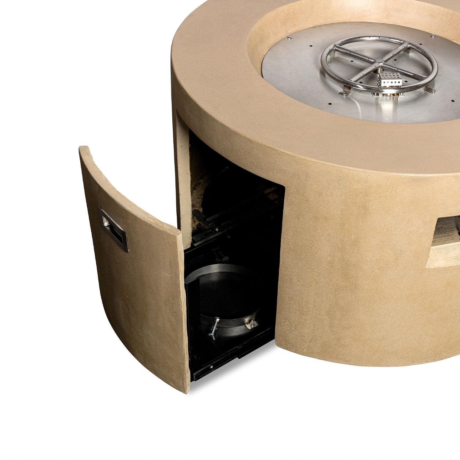 Glenwood 42-in Round Concrete Propane Gas Fire Pit w/ Hidden Propane Tank in Sand by Lakeview Outdoor Designs - Hidden Propane Tank - Open - Detail thumbnail