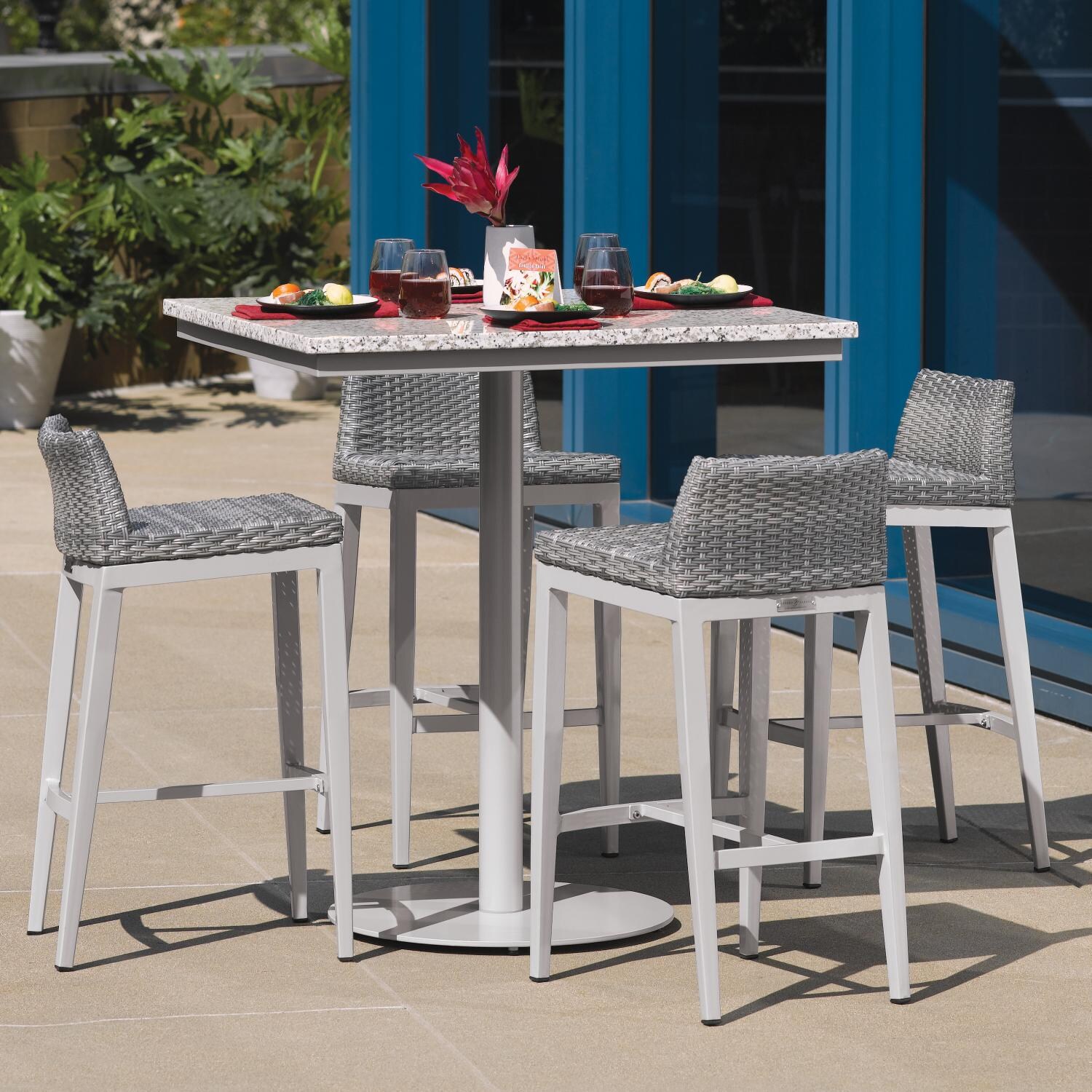 Argento 5 Piece Wicker Patio Bar Set W/ 36 Inch Square Lite-Core Ash Table By Oxford Garden - On the Patio thumbnail