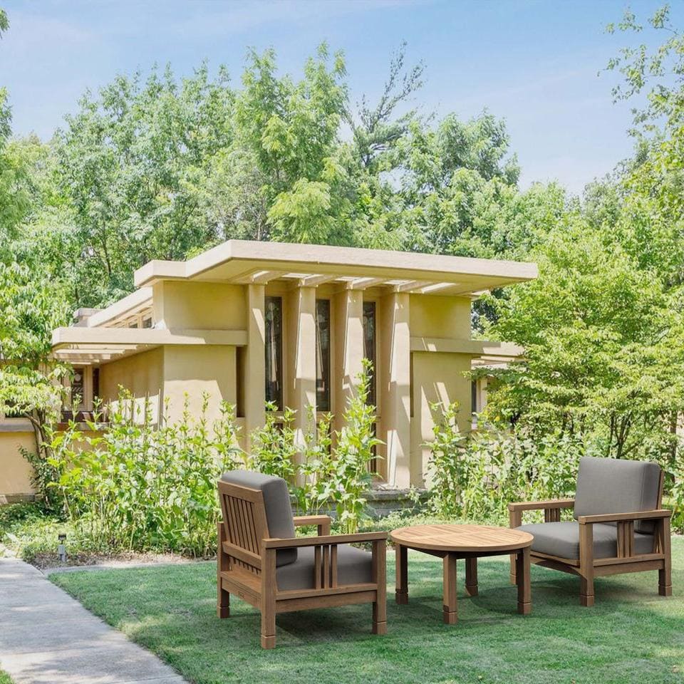 Sawgrass Bay 3 Pc Teak Seating Set w/ Round Coffee Table in Cast Slate by Lakeview Outdoor Designs - In the Garden - Lifestyle thumbnail