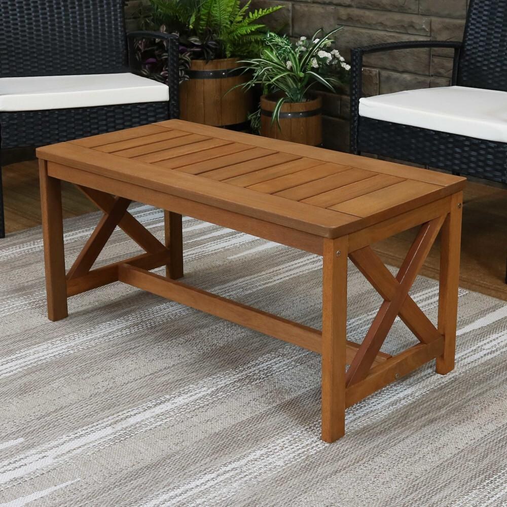 Sunnydaze Decor 35-Inch Meranti Wood Outdoor Patio Coffee Table - Teak Oil Finish - LAM-585 image