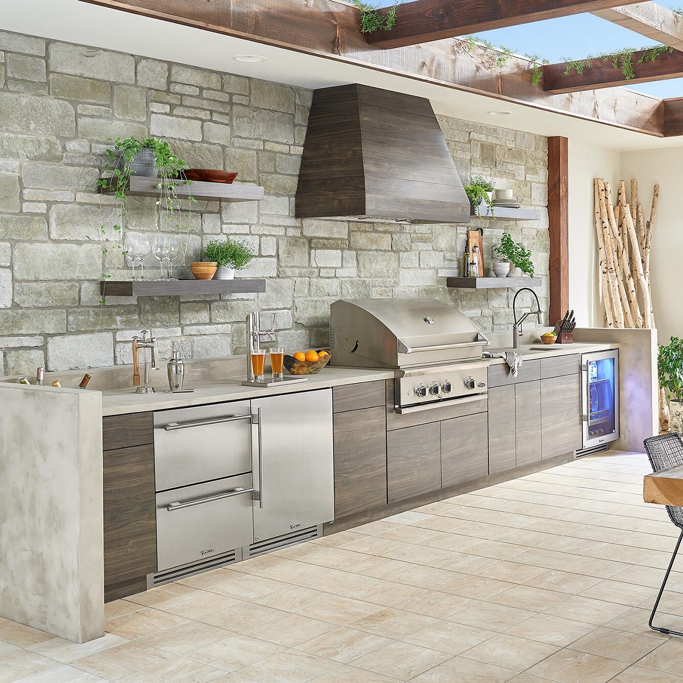 True TURADA-24-D-A~030-H05 ADA Height 24 Inch 5 Cu. Ft. Outdoor Refrigerator Drawers in Matte White w/ Pewter Handles  (Shown in Stainless Steel) - Lifestyle thumbnail