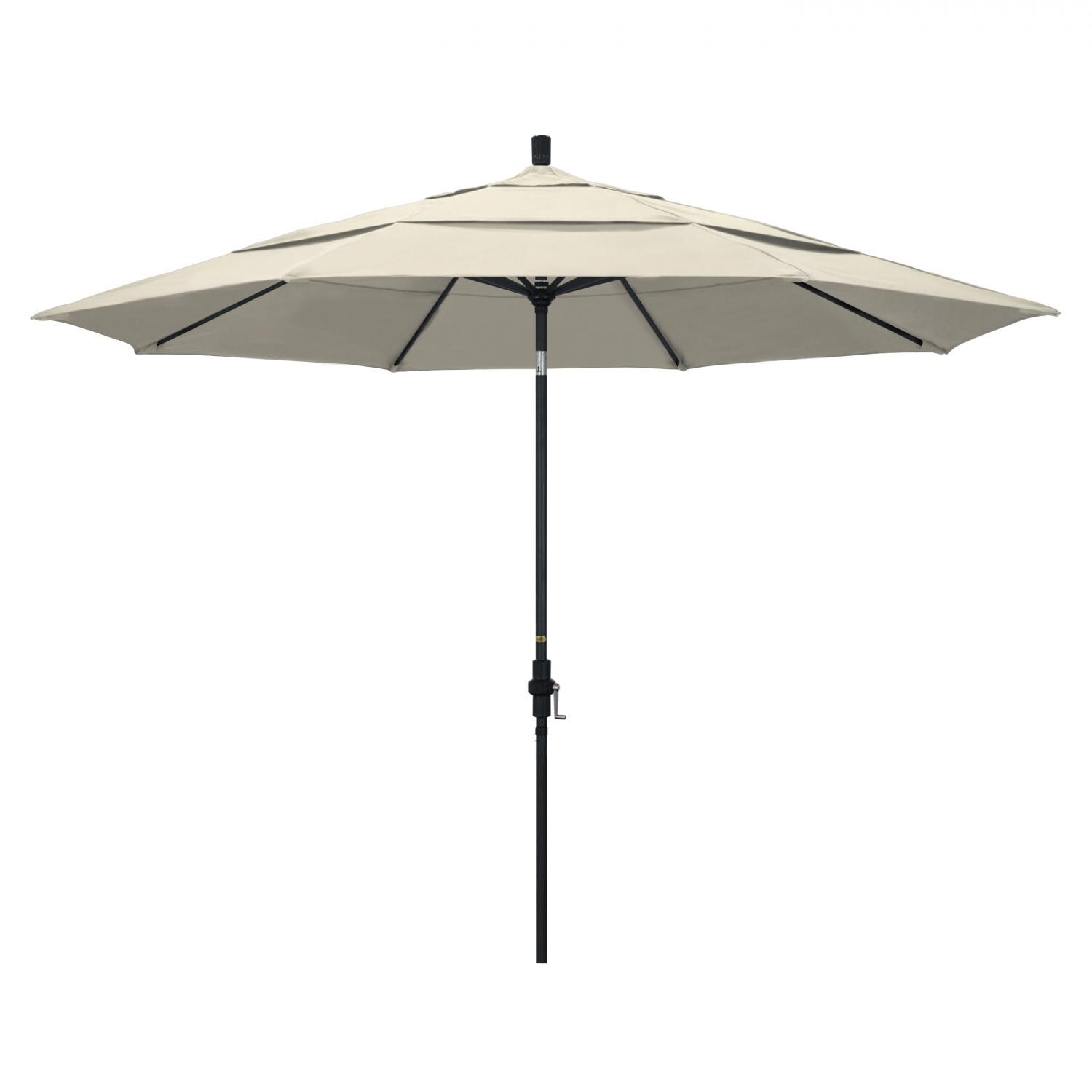 California Umbrella 11 Ft. Octagonal Aluminum Collar Tilt Patio Umbrella W/ Crank Lift & Aluminum Ribs - Stone Black Frame / Olefin Antique Beige Canopy