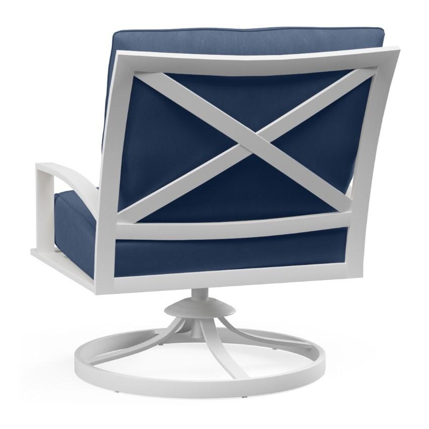 Bristol Aluminum Swivel Club Chair w/ Self Welt in White/Spectrum Indigo by Sunset West - Back - White Background thumbnail