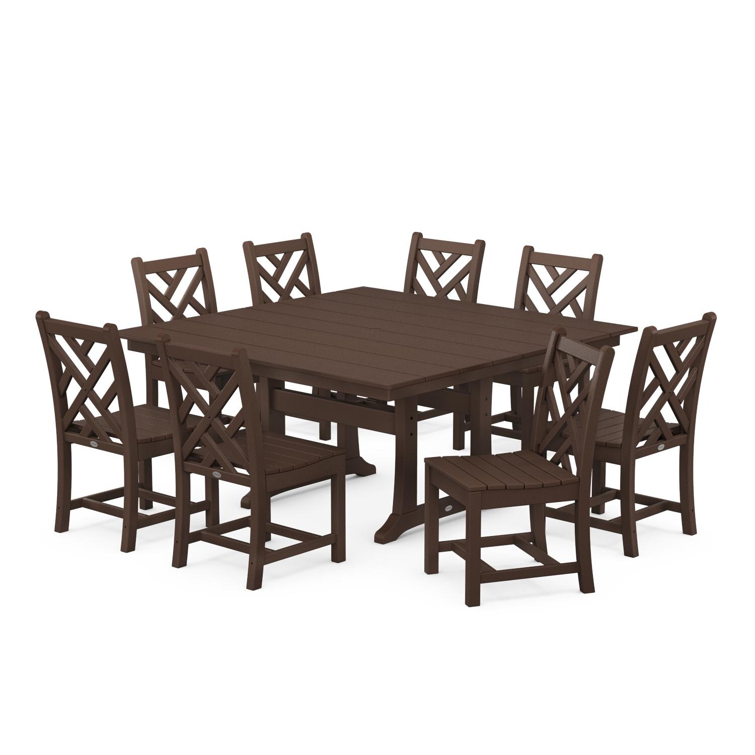 POLYWOOD 9-Piece Mahogany Chippendale Farmhouse Trestle Dining Set thumbnail