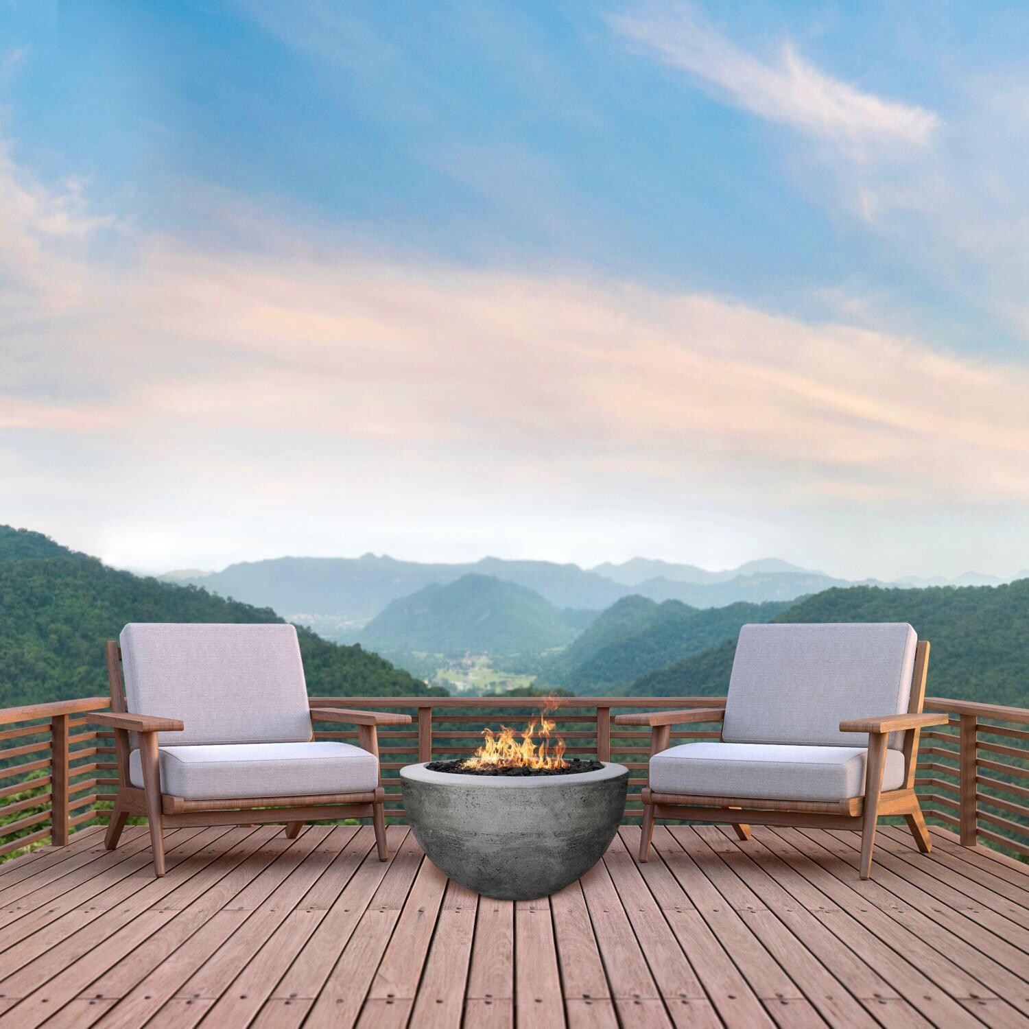 Moderno 3 30-in Round Glass Fiber Reinforced Concrete Natural Gas Fire Bowl in Pewter by Prism Hardscapes - Balcony - Lifestyle thumbnail