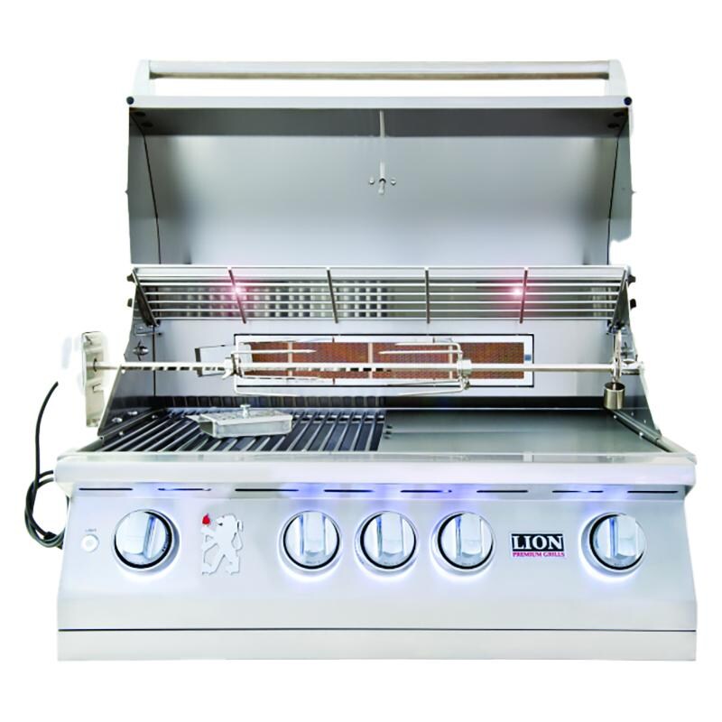 Lion 32-Inch L75000 Stainless Steel Built-In Natural Gas Grill - Lid Open - White Background thumbnail