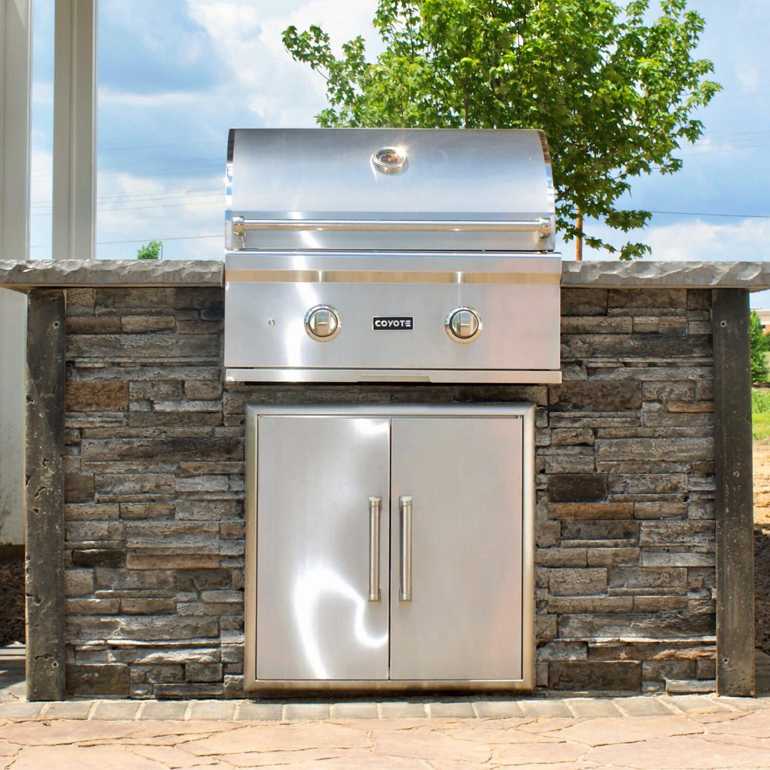 Coyote RTAC-G5-SG-C1C28LP Ready-To-Assemble 5 Ft Outdoor Kitchen Island With 28-Inch C-Series Propane Gas Grill - Stacked Stone/Stone Gray thumbnail