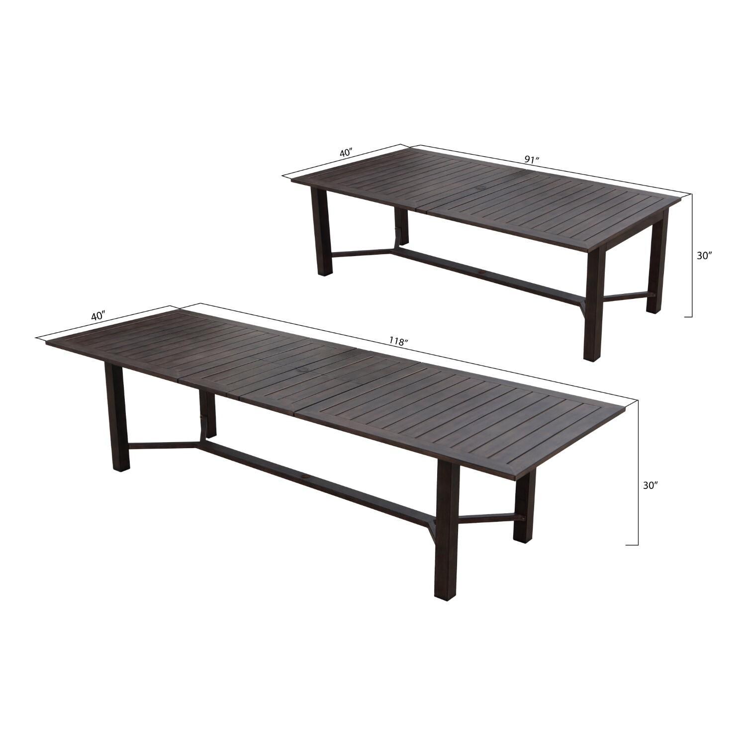 Atlantis 9 Pc Aluminum Dining Set w/ 6 Dining Side Chairs, 2 Two Person Benches & Extension Table in Walnut/Beige by Darlee - Dimensional thumbnail