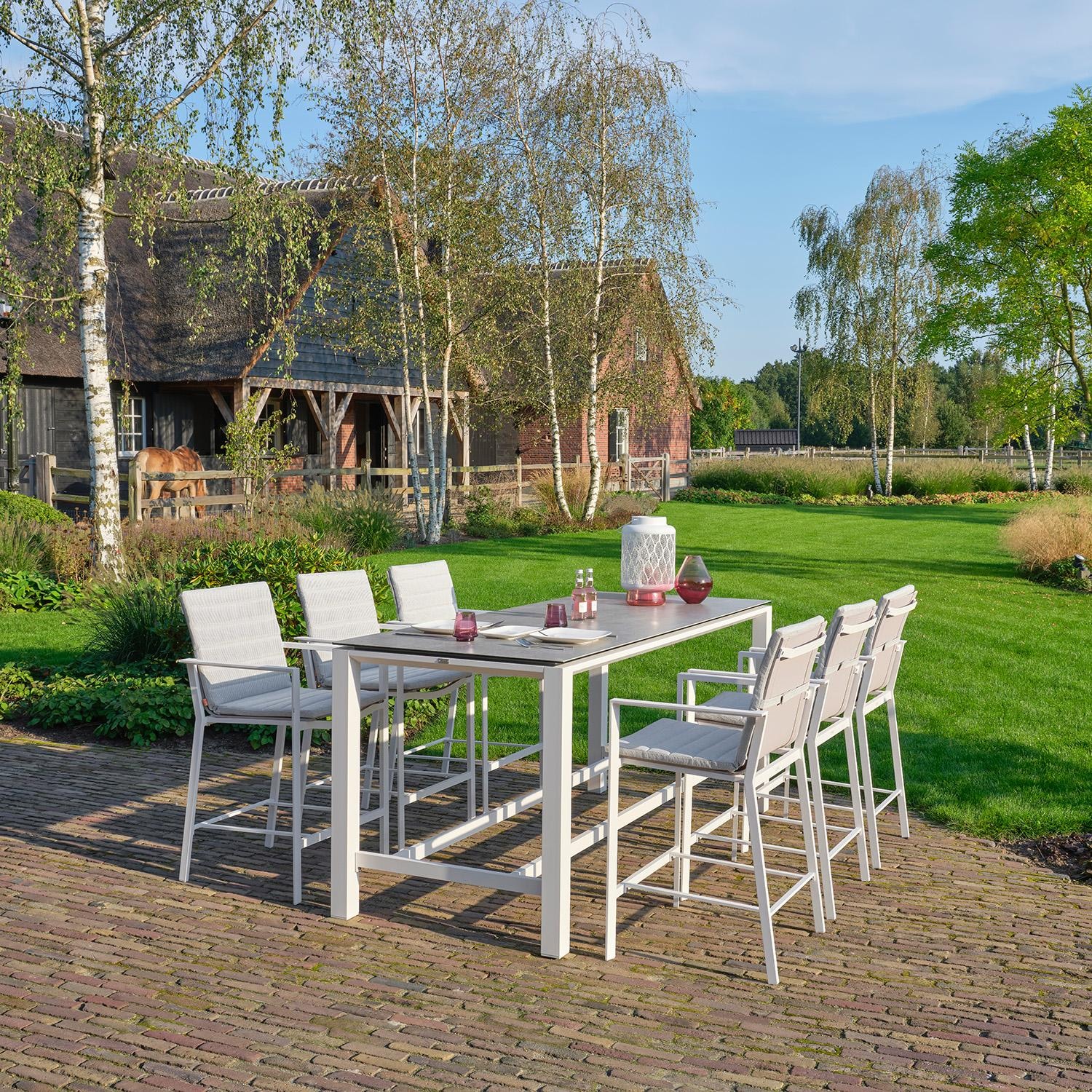 Primavera 7 Pc Aluminum Bar Set w/ Concrete Look Ceramic Tabletop in White / Mouse Grey by KETTLER