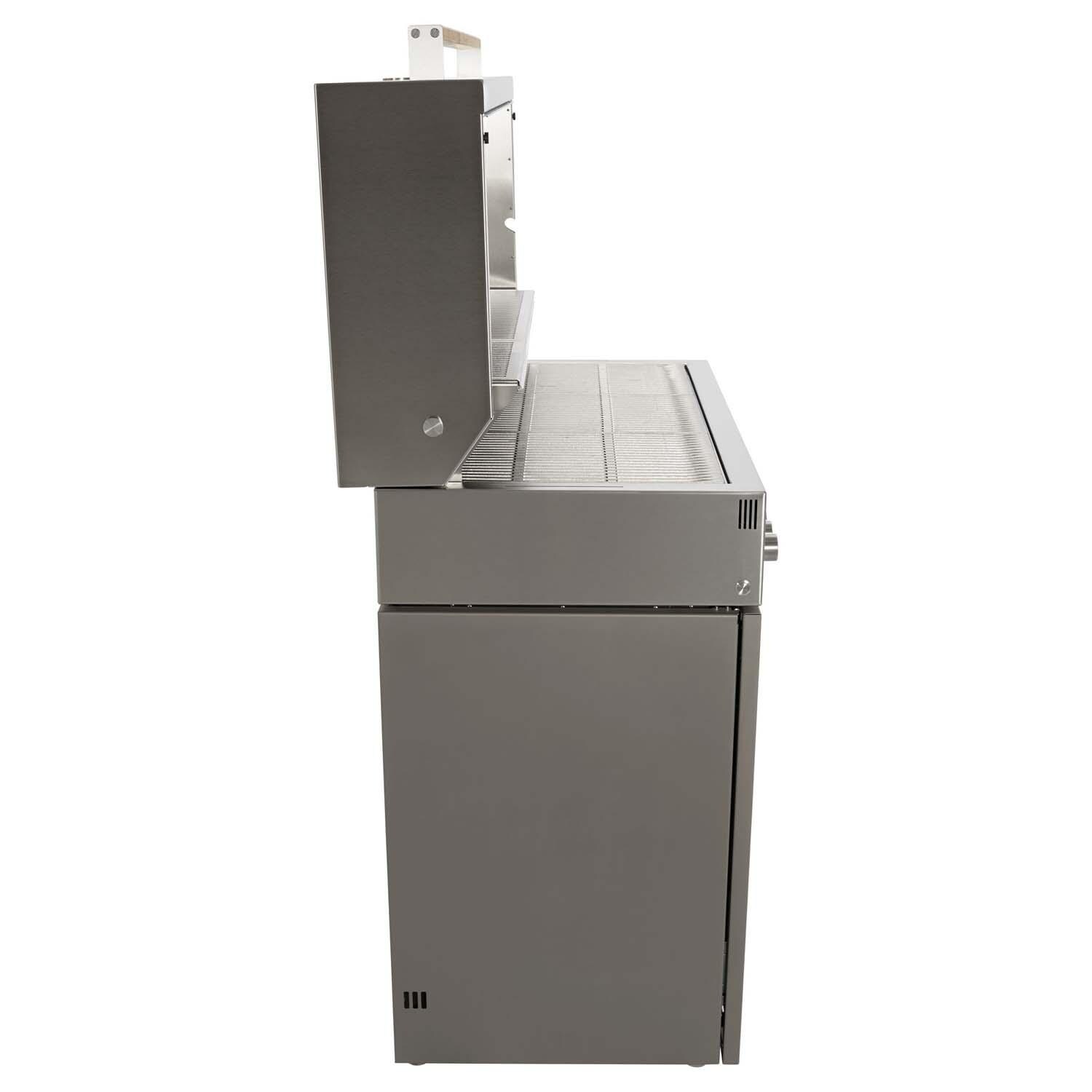 Flammkraft 1029541 Model D Propane Gas Grill - Taupe - Side View w/ Hood Open - White Background thumbnail