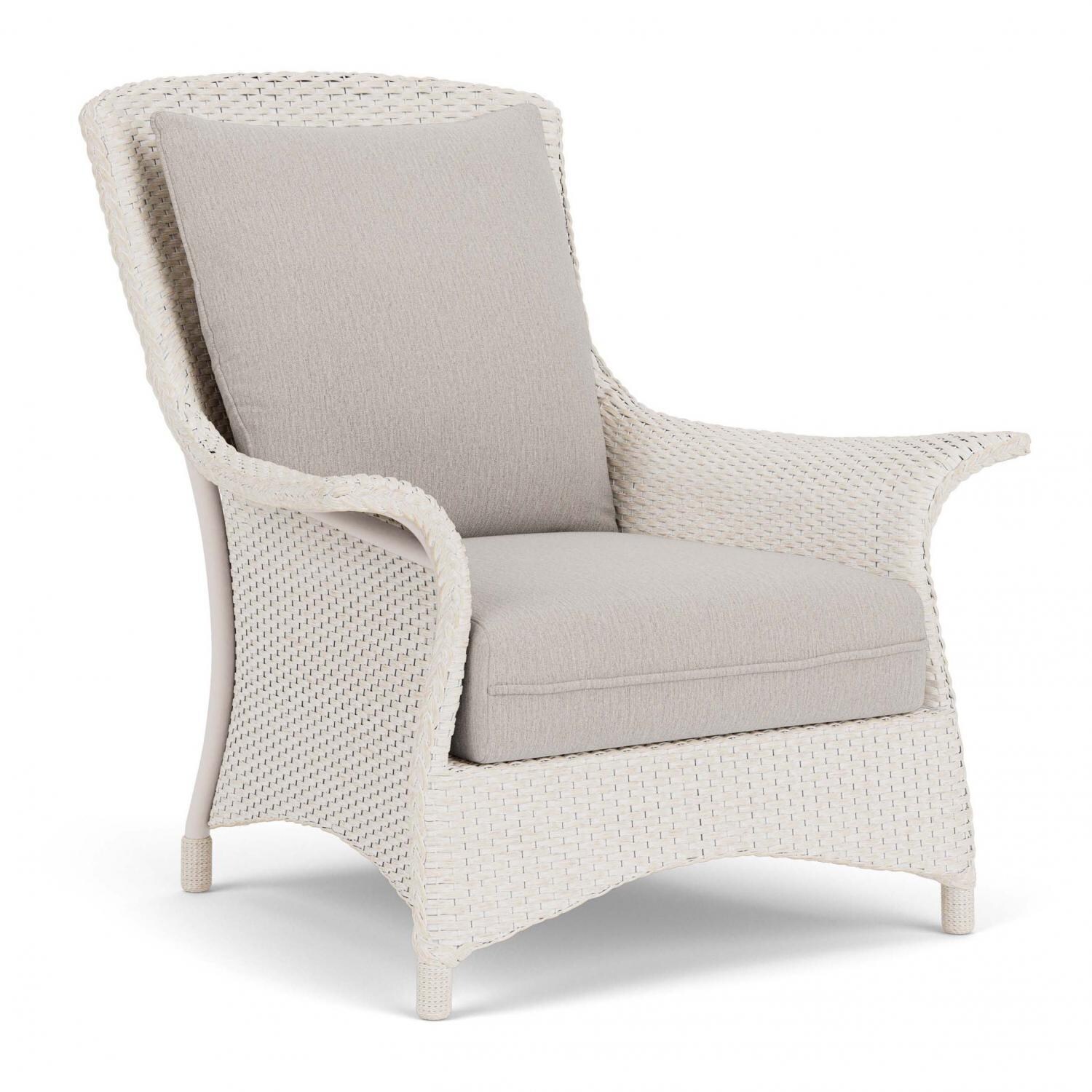Lloyd Flanders Mandalay Lounge Chair in Antique White Finish with Remy Cloud Fabric - Angled thumbnail