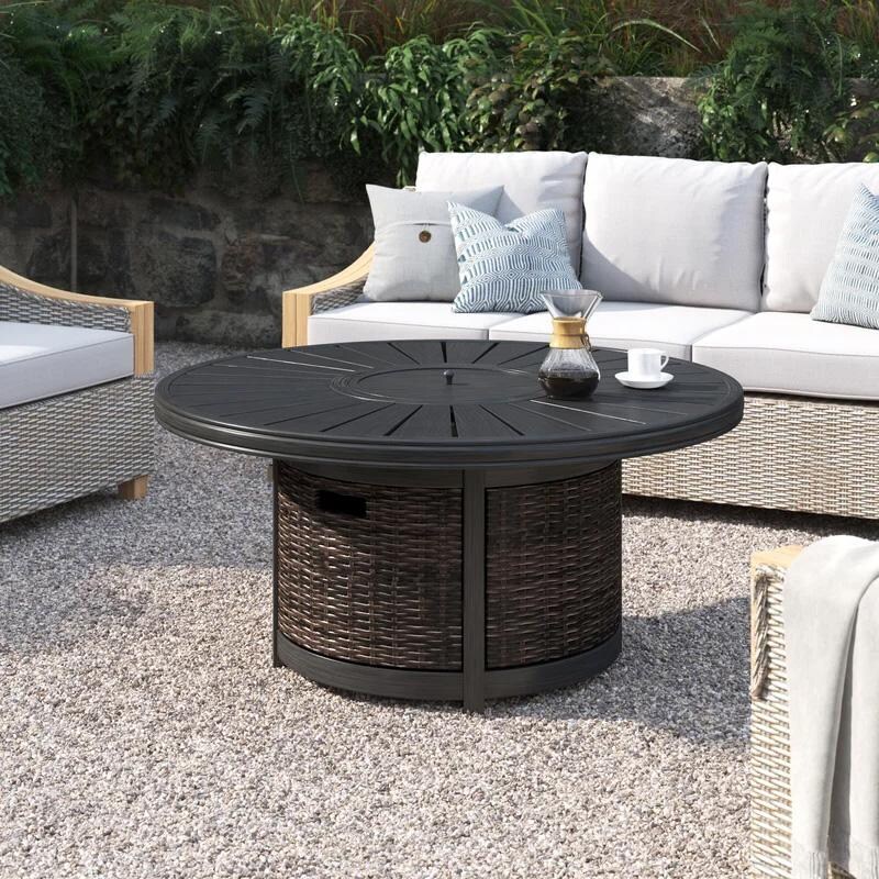 Ellisview 52 Inch Round Aluminum Propane Fire Pit Table in Brown by Ultimate Patio
