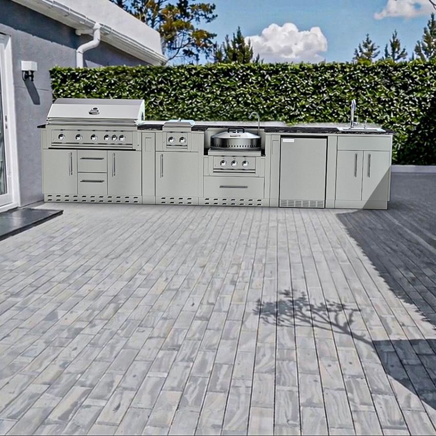 Sunstone Grills SCPHILLCOUNTRY13.6-NG Hill Country 13 1/2 Ft Outdoor Kitchen Island w/ Natural Gas Grill & Side Burner, Sink, Refrigerator, Door & Drawer - On the Patio - Lifestyle thumbnail