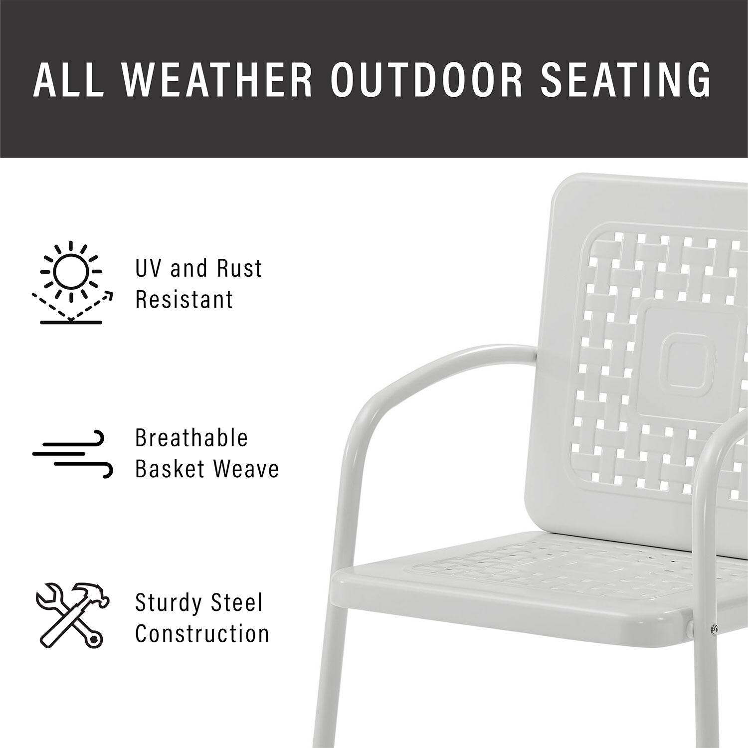 Ultimate Patio UP-32252WH 3Pc Retro Outdoor Chair Set in White Gloss W/ White Gloss Table - Weather Resistant - Diagram thumbnail