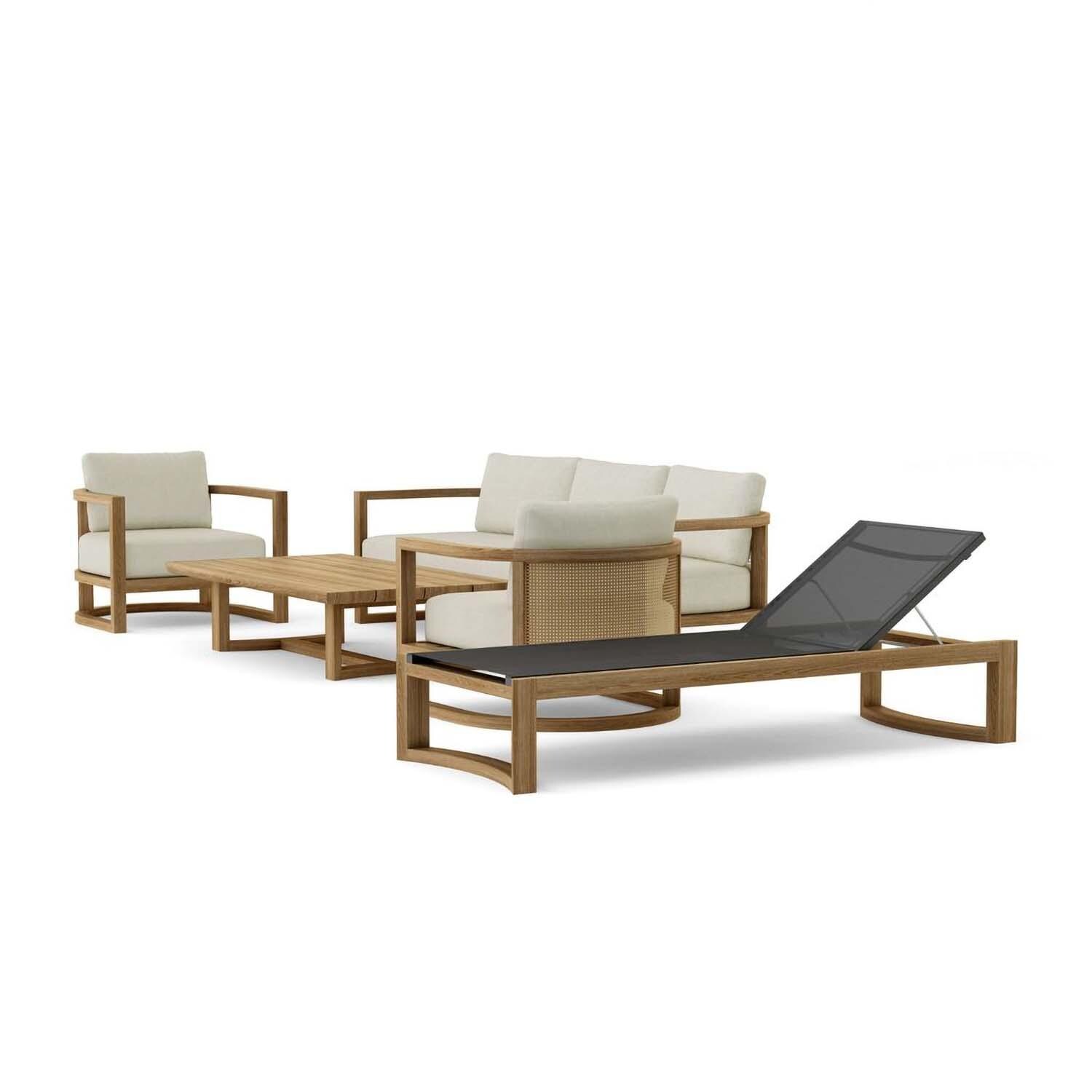 Carondelet 5 Pc Teak Seating Set in Linen Natural by Lakeview Outdoor Designs - White Background thumbnail