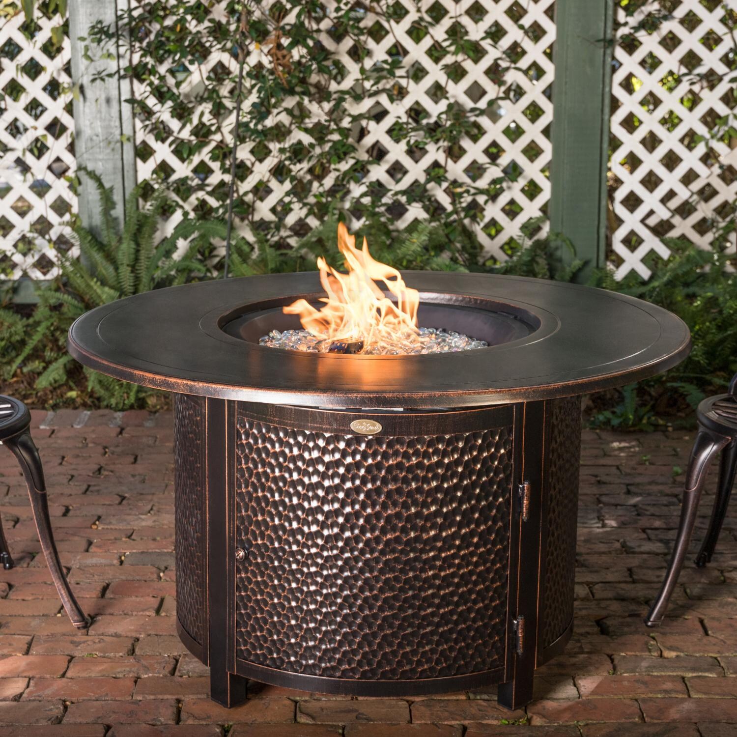 Ultimate Patio La Flora 44-Inch Round Hammered Aluminum Propane Fire Pit Table