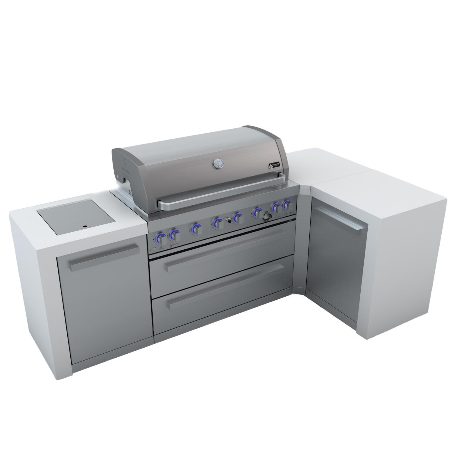 Mont Alpi 805 Deluxe 90 Degree Propane Gas Island Grill W/ Infrared Side Burner & Rotisserie Kit - MAi805-D90C image