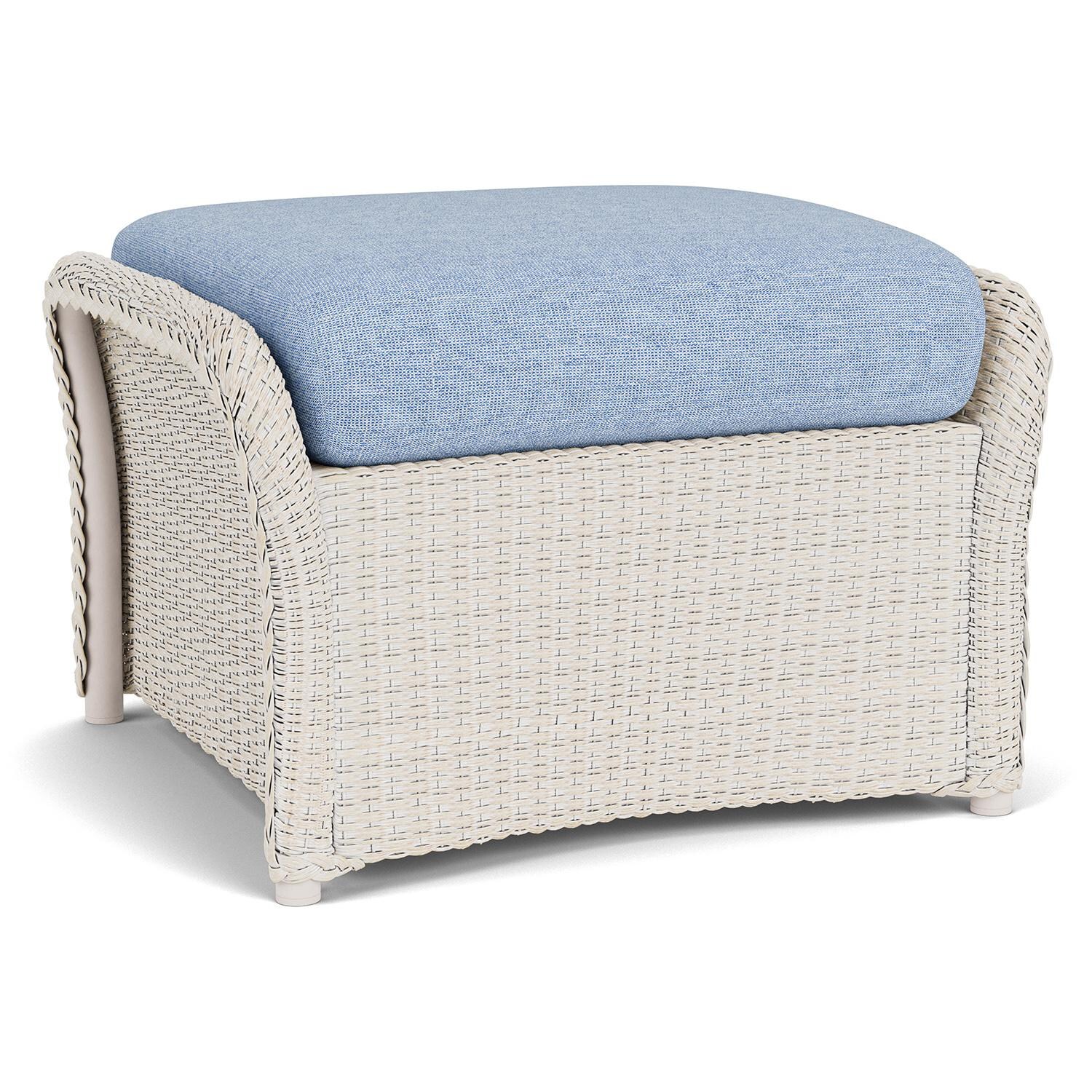 Lloyd Flanders Weekend Retreat Woven Ottoman in Antique White Finish W/ Demo Skyway Fabric - Back Left thumbnail