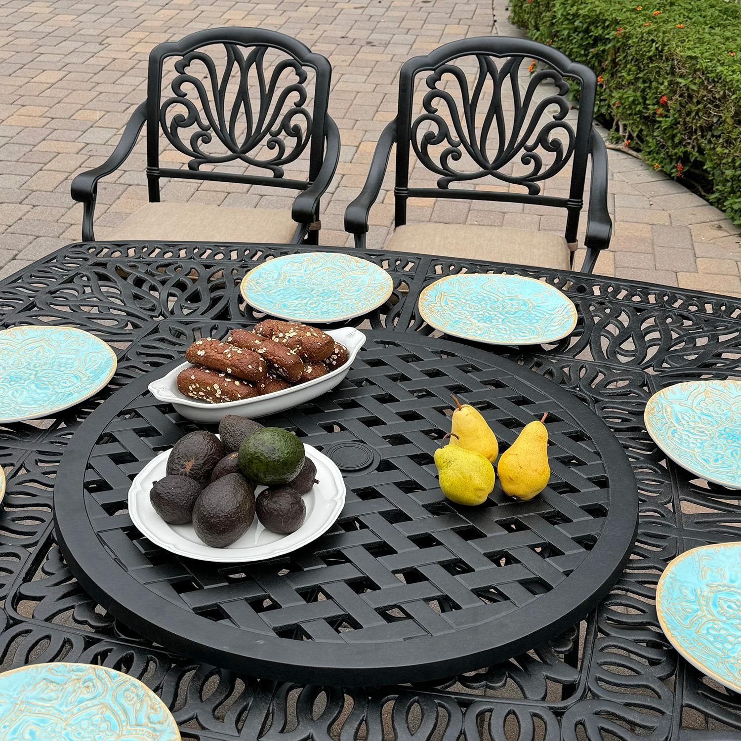 Darlee Elisabeth 10-Pc Dining Set w/ 64-Inch Table & Swivel Rockers in Antique Bronze/Beige - Lazy Susan - Lifestyle thumbnail