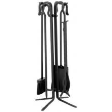 UniFlame 5 Piece Triple-Plated Black Wrought Iron Fireset W/ Crook Handles image