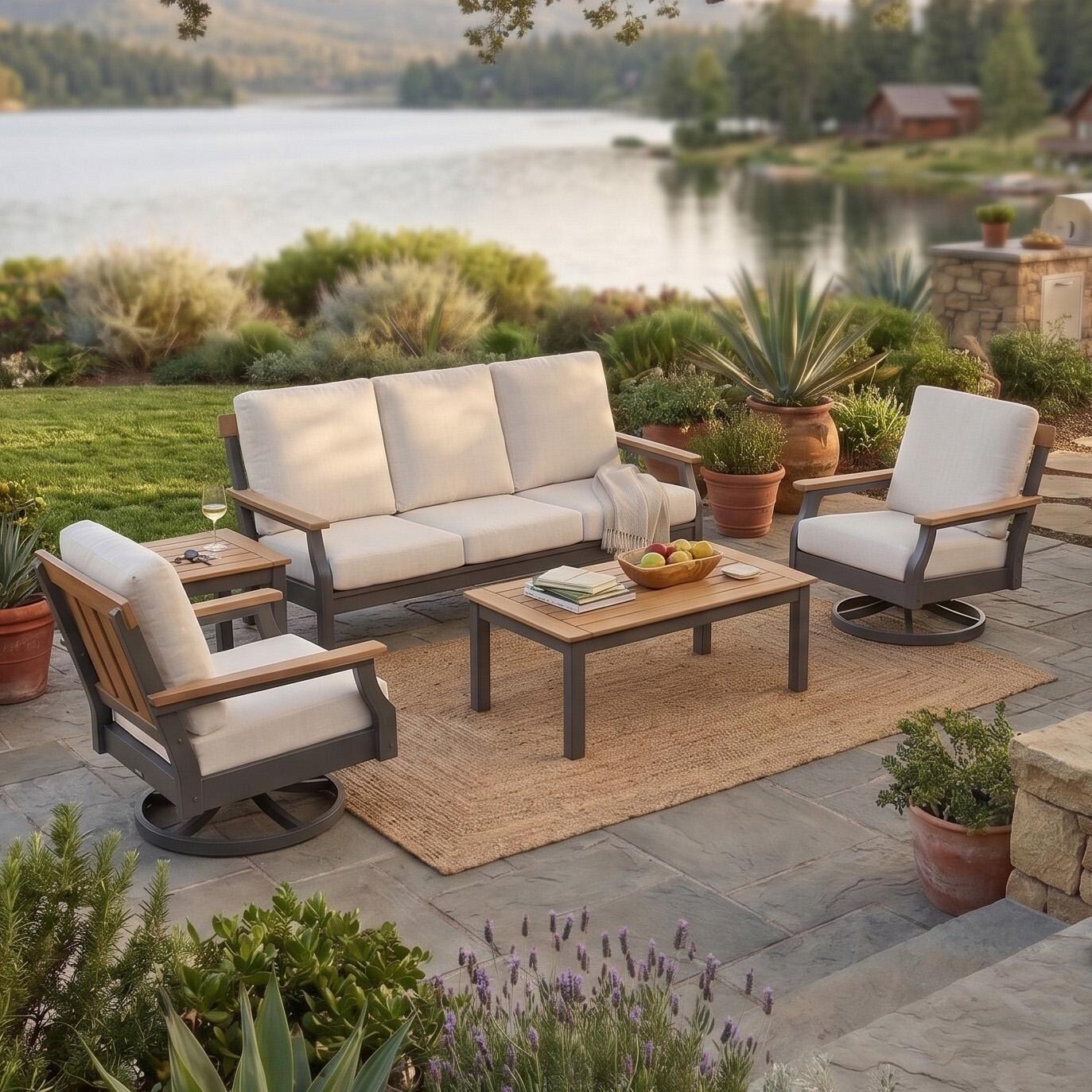 Sabine Landing 5 Pc Set Polyresin Seating Set By Lakeview Outdoor Designs - Angled - Lifestyle thumbnail