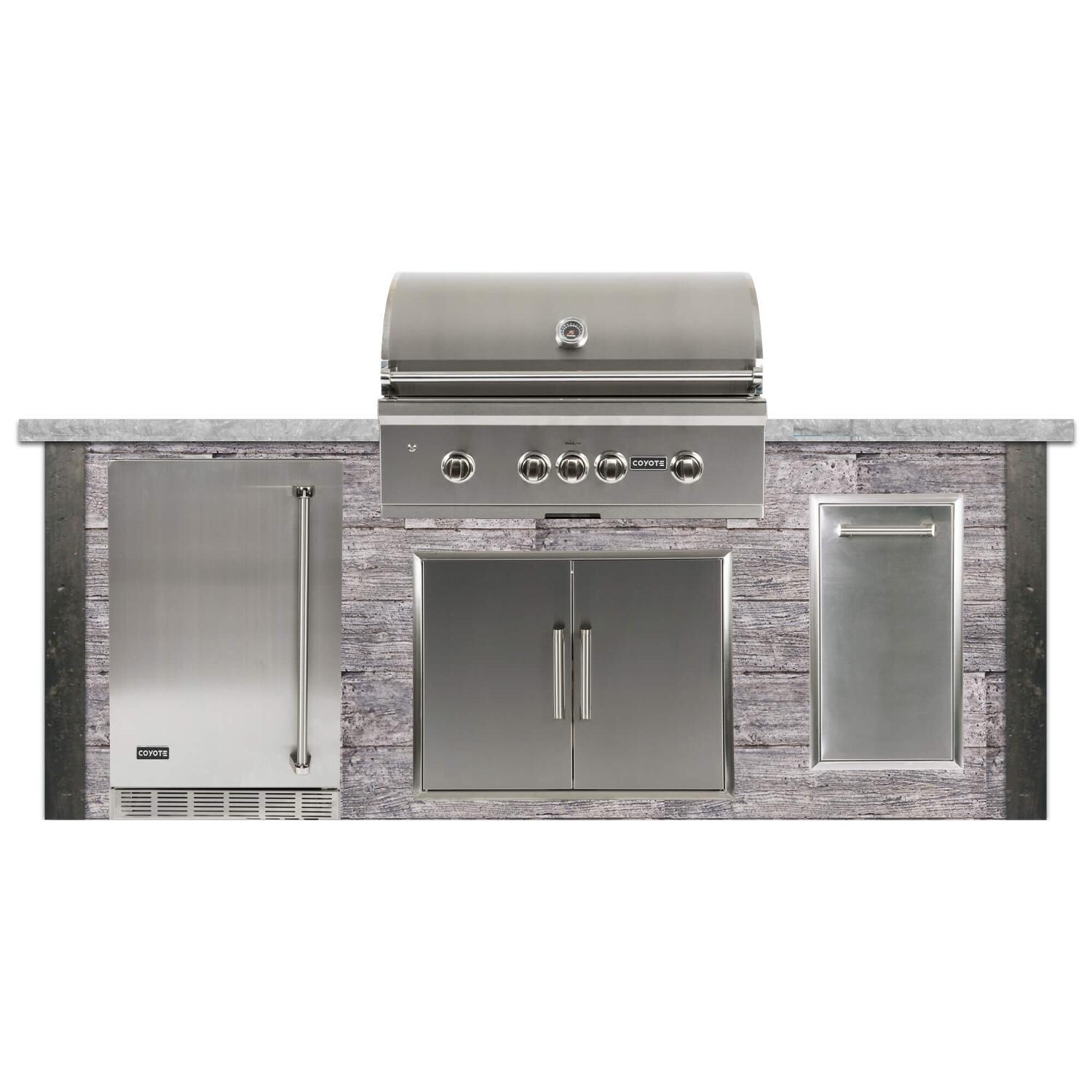 Coyote Ready-To-Assemble 8 Ft Outdoor Kitchen Island With 36-Inch S-Series Natural Gas Grill (Ships As Propane With Conversion Fittings) - Weathered Wood/Stone Gray - RTAC-G8-WG-C2SL36NG 