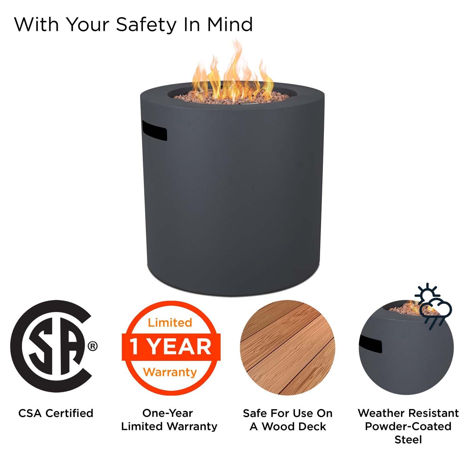 Elysian 24 Inch Round Powder Coated Steel Propane Fire Pit Table in Weathered Slate by Lakeview Outdoor Designs - Safety thumbnail