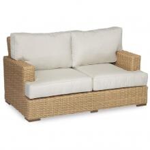Leucadia Wicker Patio Loveseat W/ Sunset Canvas Flax Cushions By Sunset West image