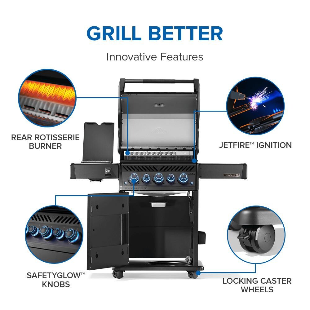 Napoleon RPS425RSIBNK-2-PHM Phantom Rogue PRO-S 425 Propane Gas Grill w/ Infrared Side & Rear Burners - Matte Black - Features - Detail thumbnail