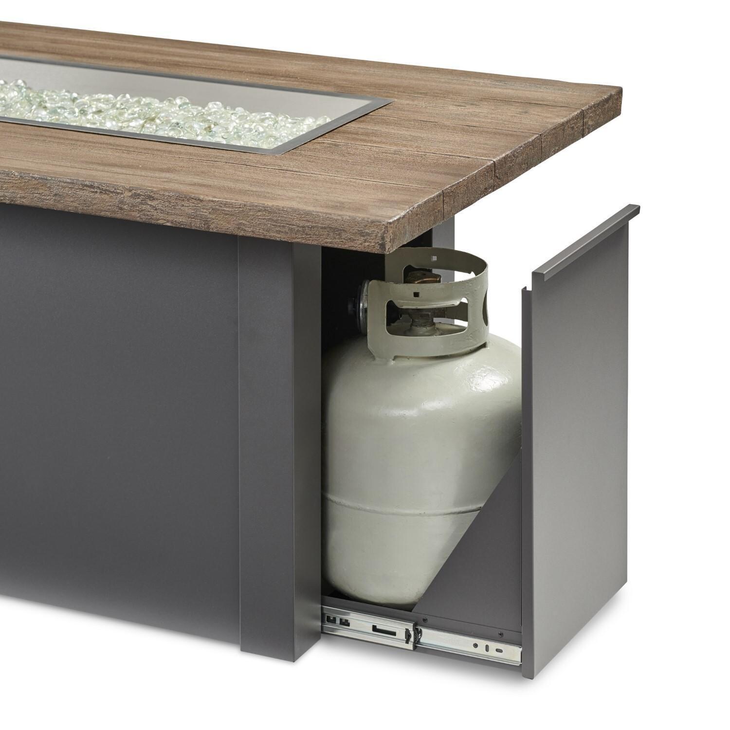 Havenwood 62 Inch Propane Fire Pit Table W/ Driftwood Top & Grey Base - Tank Drawer - Detail thumbnail