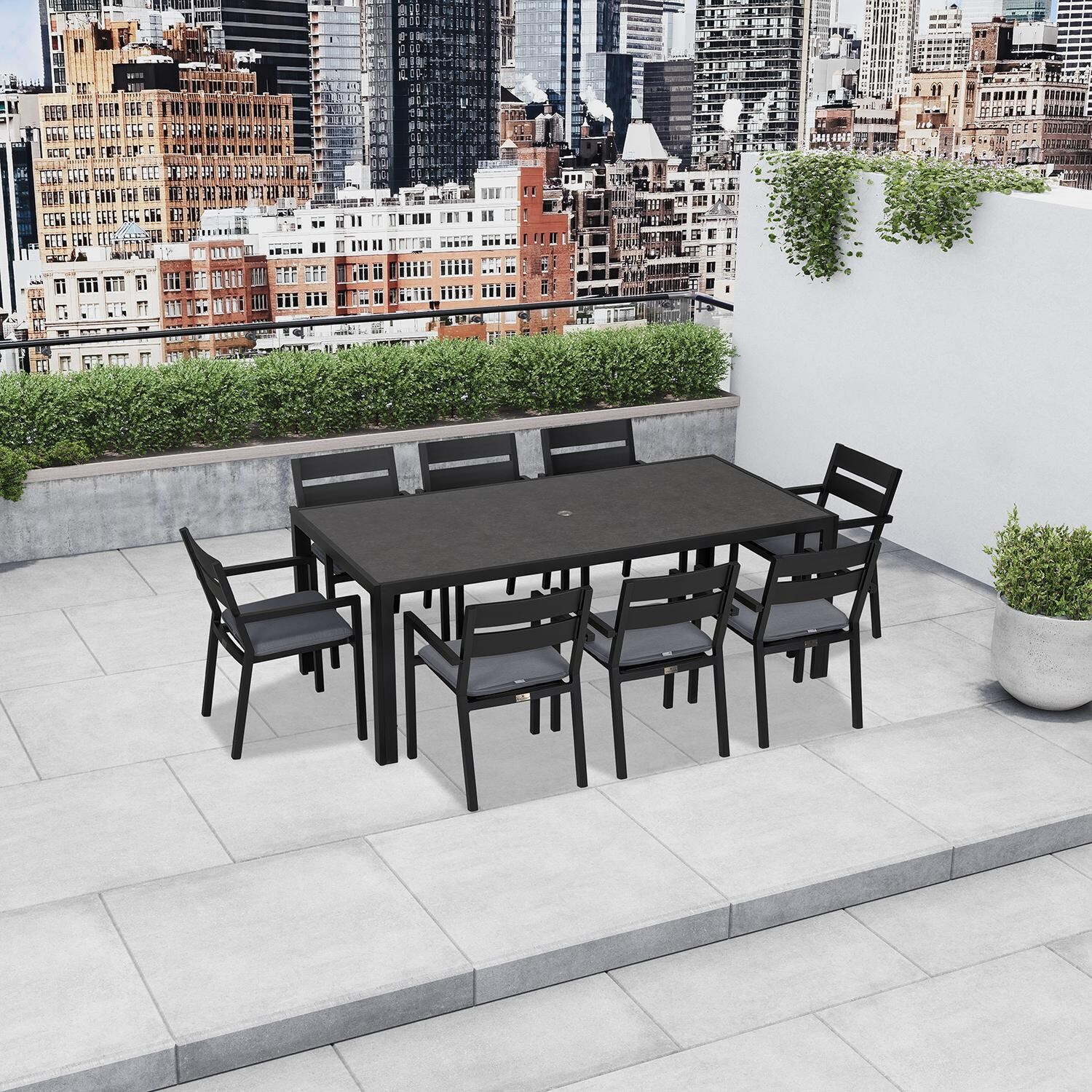 Calm Bay 9 Pc Rectangular Dining Set in Black/Canvas Charcoal by Lakeview - Lifestyle thumbnail