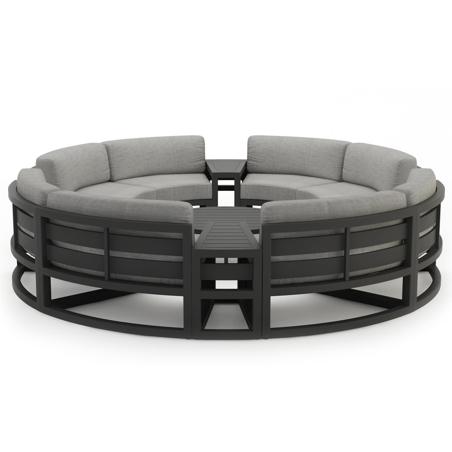 Misty Cove 7 Piece Curve Sectional Set in Slate w/Coffee Table & Cast Silver Cushions by Lakeview - Complete Set - White Background thumbnail