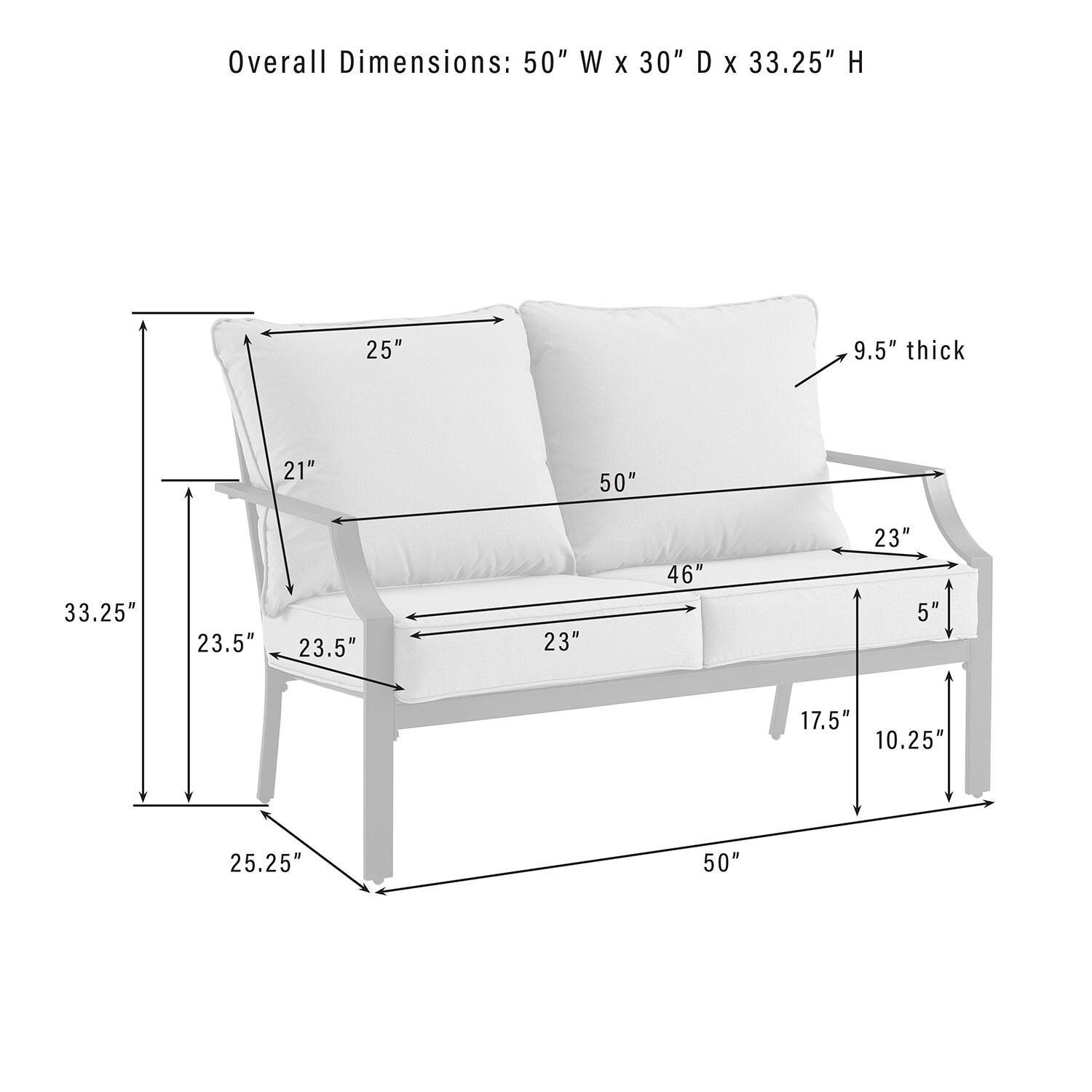 Classique Cove 4 Pc Steel Outdoor Loveseat Patio Furniture Set by Ultimate Patio - Sofa - Dimensional thumbnail