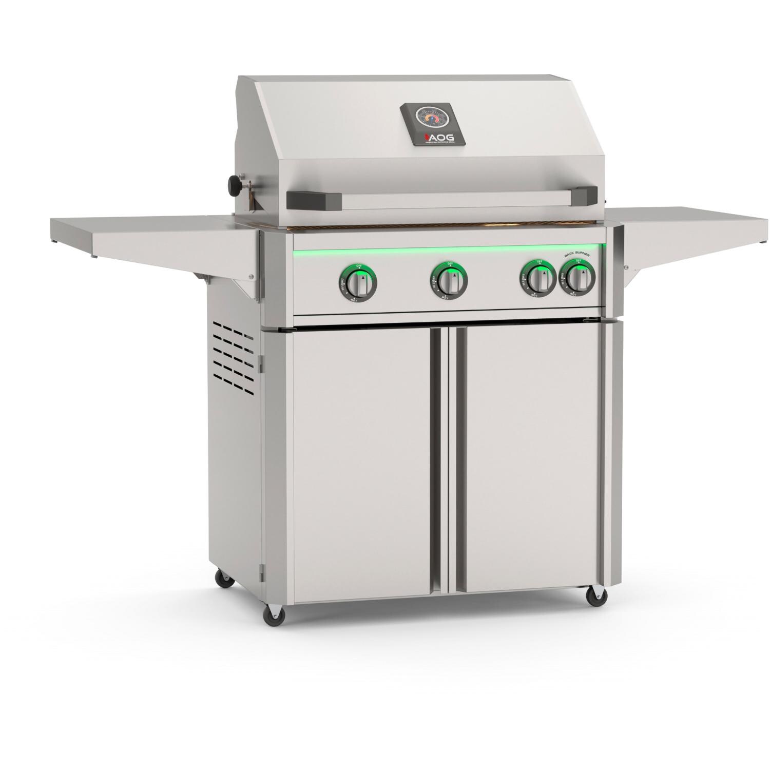 American Outdoor Grill L-Series 30-in 3-Burner Natural Gas Grill w/ Lights & Rotisserie Kit on Cart