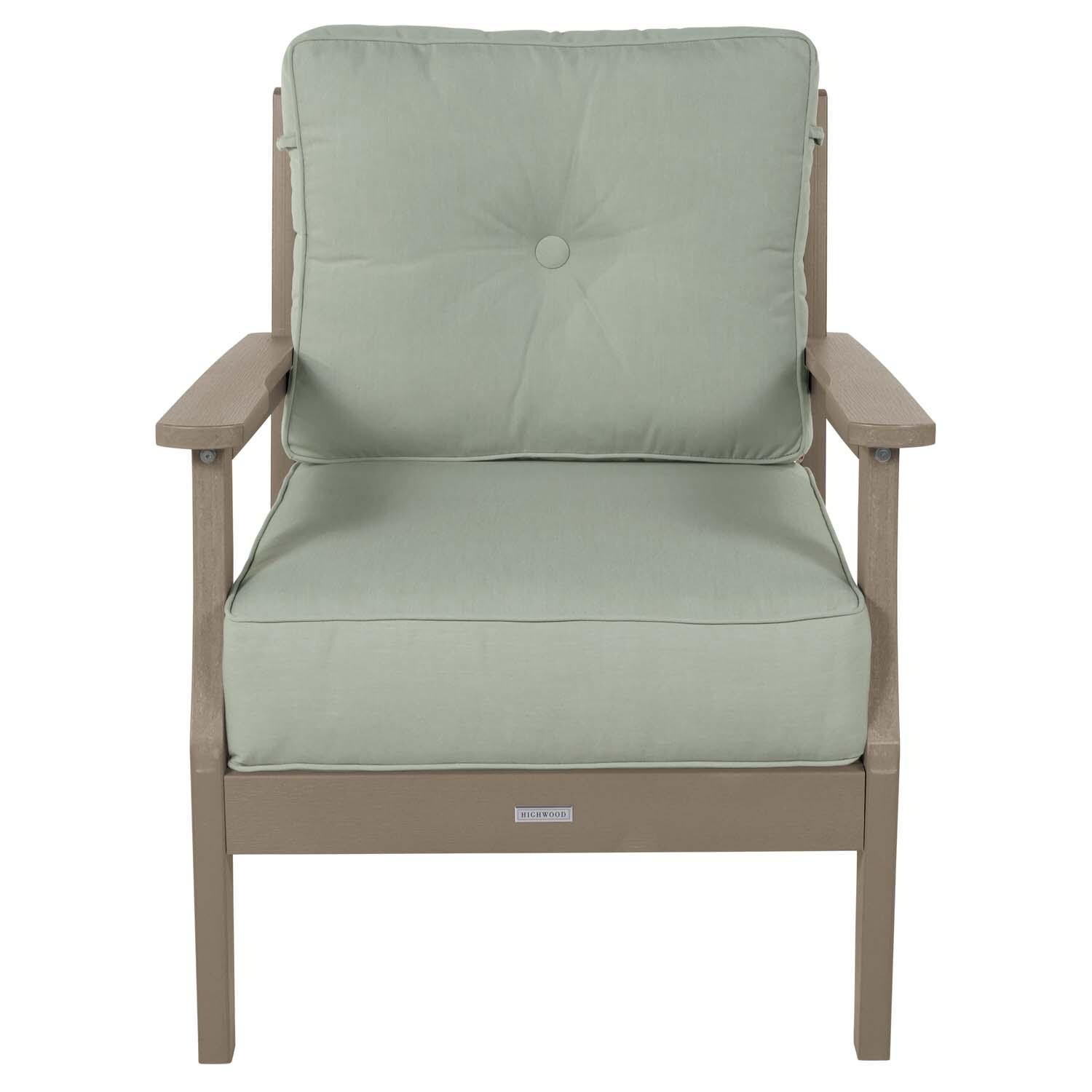 Blushing Bay Recycled Plastic Club Chair in Canvas Seasalt/Woodland Brown by Lakeview Outdoor Designs - White Background thumbnail