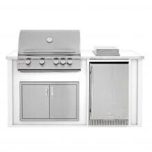 BBQGuys.com 6 Ft BBQ Island With Blaze 32-Inch Natural Gas Grill, Double Access Door, Outdoor-Rated Compact Refrigerator & Side Burner - White/White - BLZAD4.1SBNG-6SBVP4PWNW image