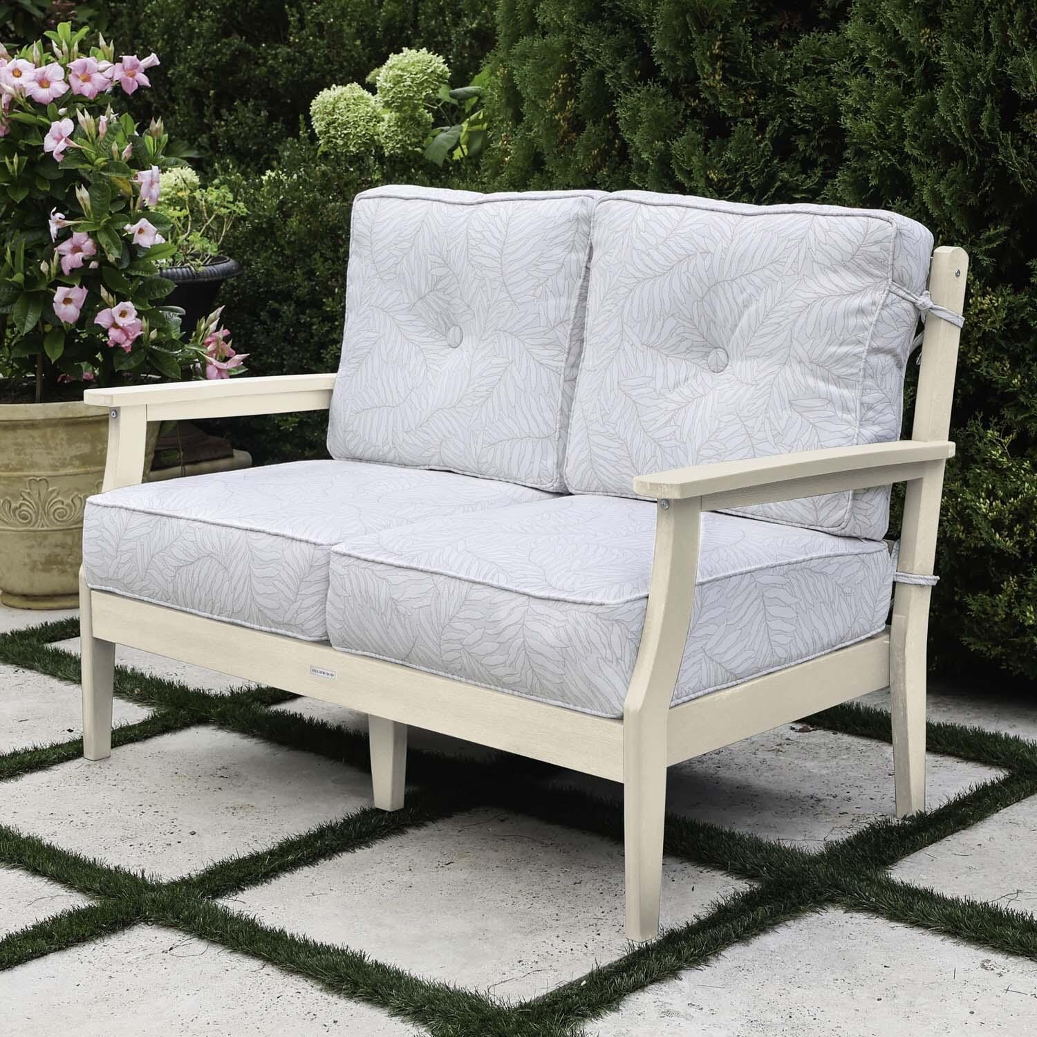 Blushing Bay 2 Person Recycled Plastic Loveseat in Lively Parchment/Whitewash by Lakeview Outdoor Designs - Right Angled - Lifestyle thumbnail