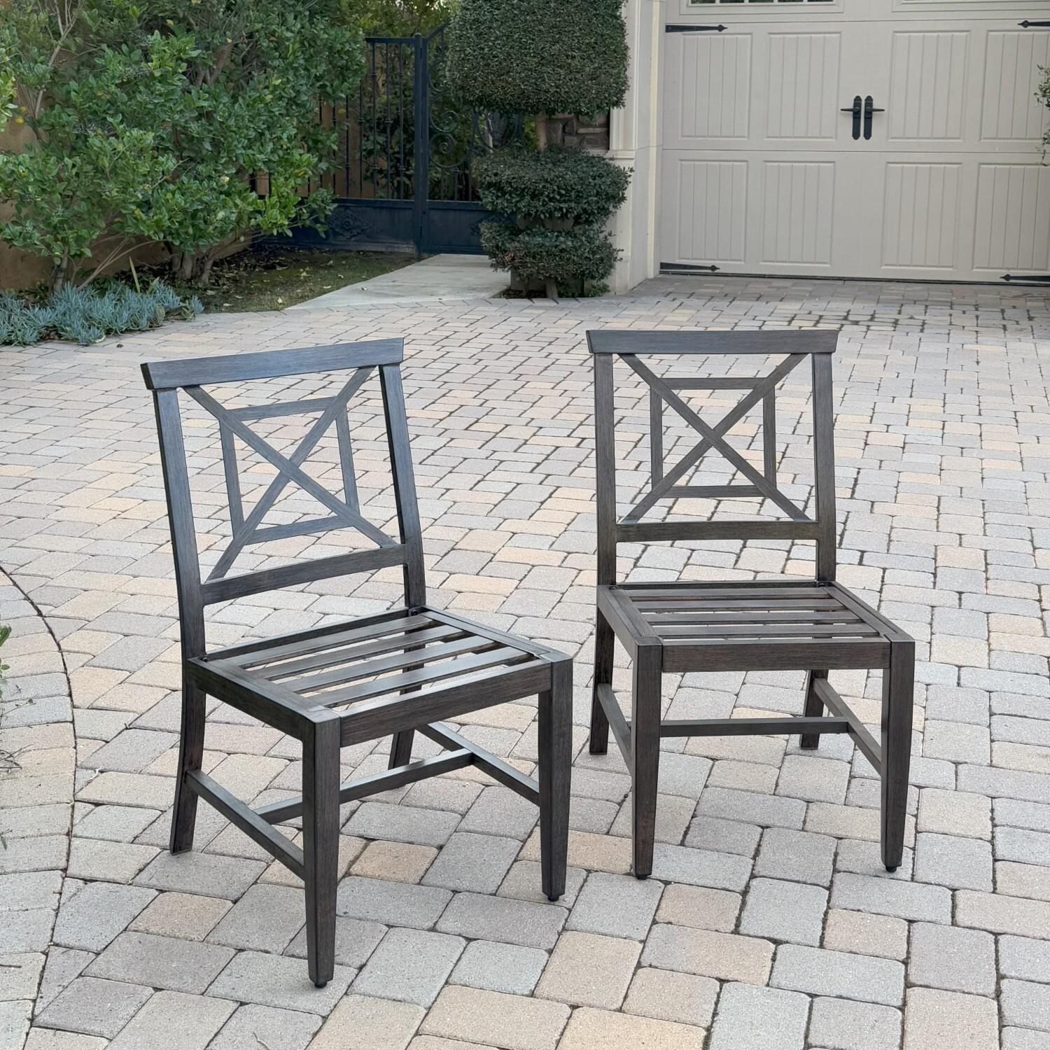 Atlantis 5 Pc Aluminum Dining Set w/ 2 Dining Side Chairs & 2 Three Person Benches in Walnut/Spa by Darlee - Chairs w/o Cushion - Lifestyle thumbnail