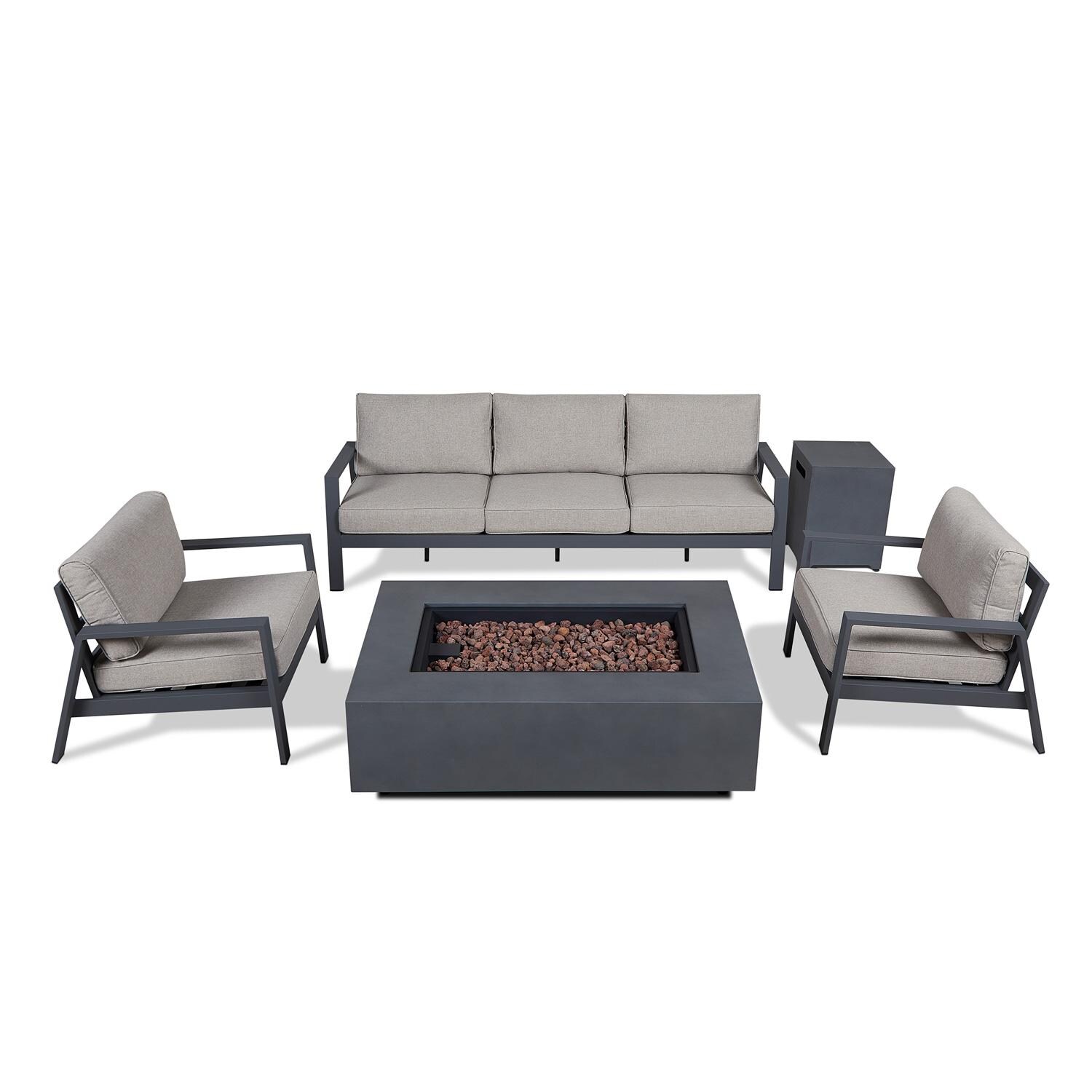 Lakeview Elysian 5- Piece Conversation Set W/ 50-Inch Fire Pit, Sofa, Chairs & Tank Cover - Complete Set Top View thumbnail