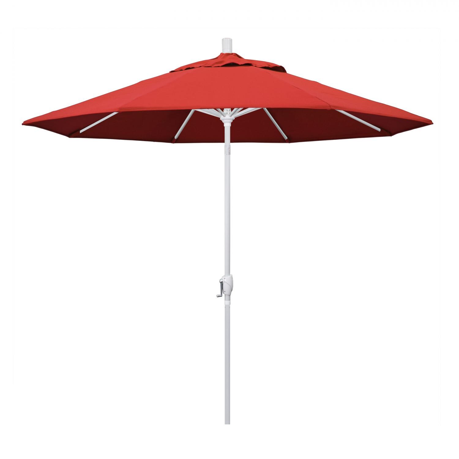 California Umbrella 9 Ft. Octagonal Aluminum Push Button Tilt Patio Umbrella W/ Crank Lift & Aluminum Ribs - Matted White Frame / Olefin Red Canopy