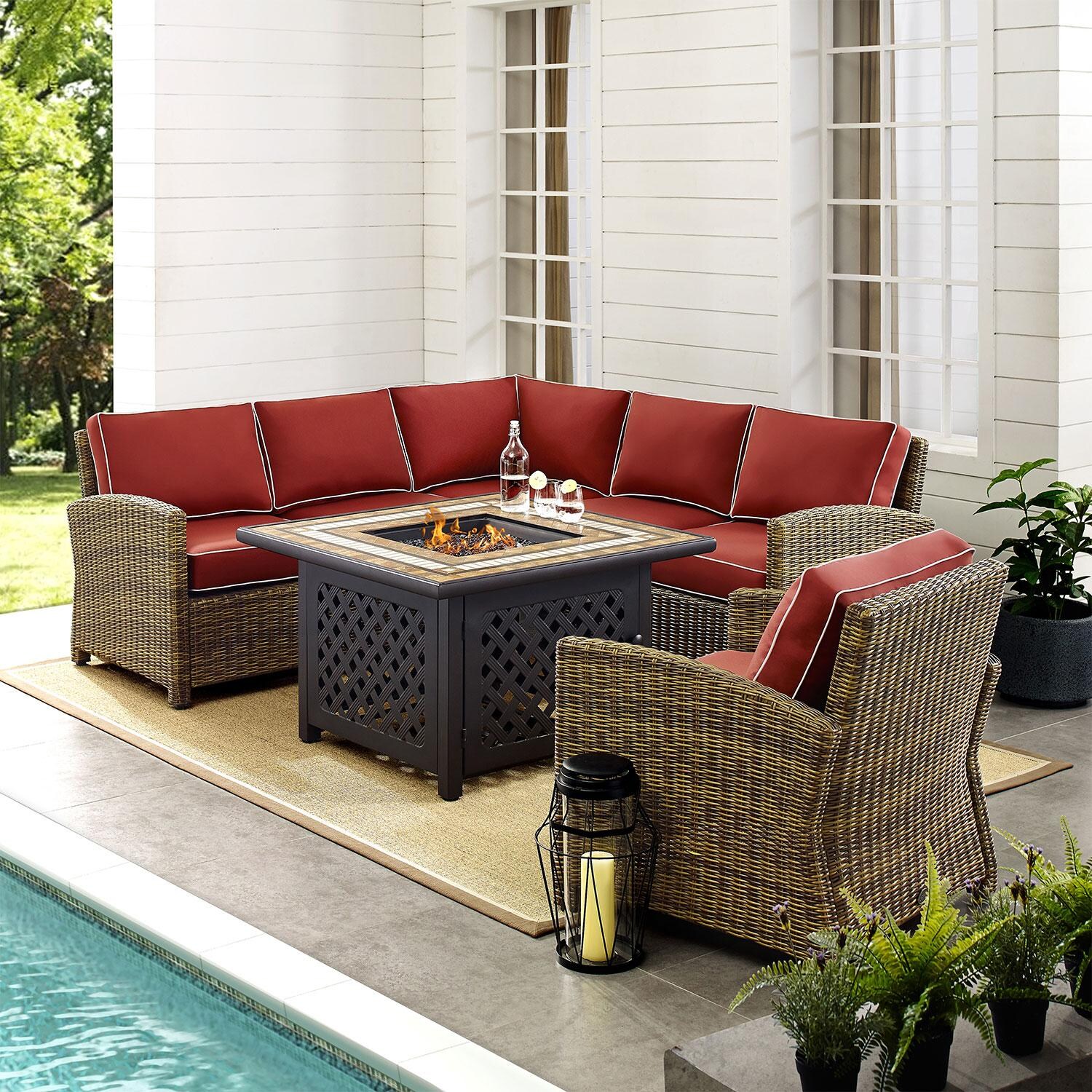 Ultimate Patio UP-92392-SG 5Pc Wicker Outdoor Sectional Set in Sangria - By The Pool - Lifestyle thumbnail
